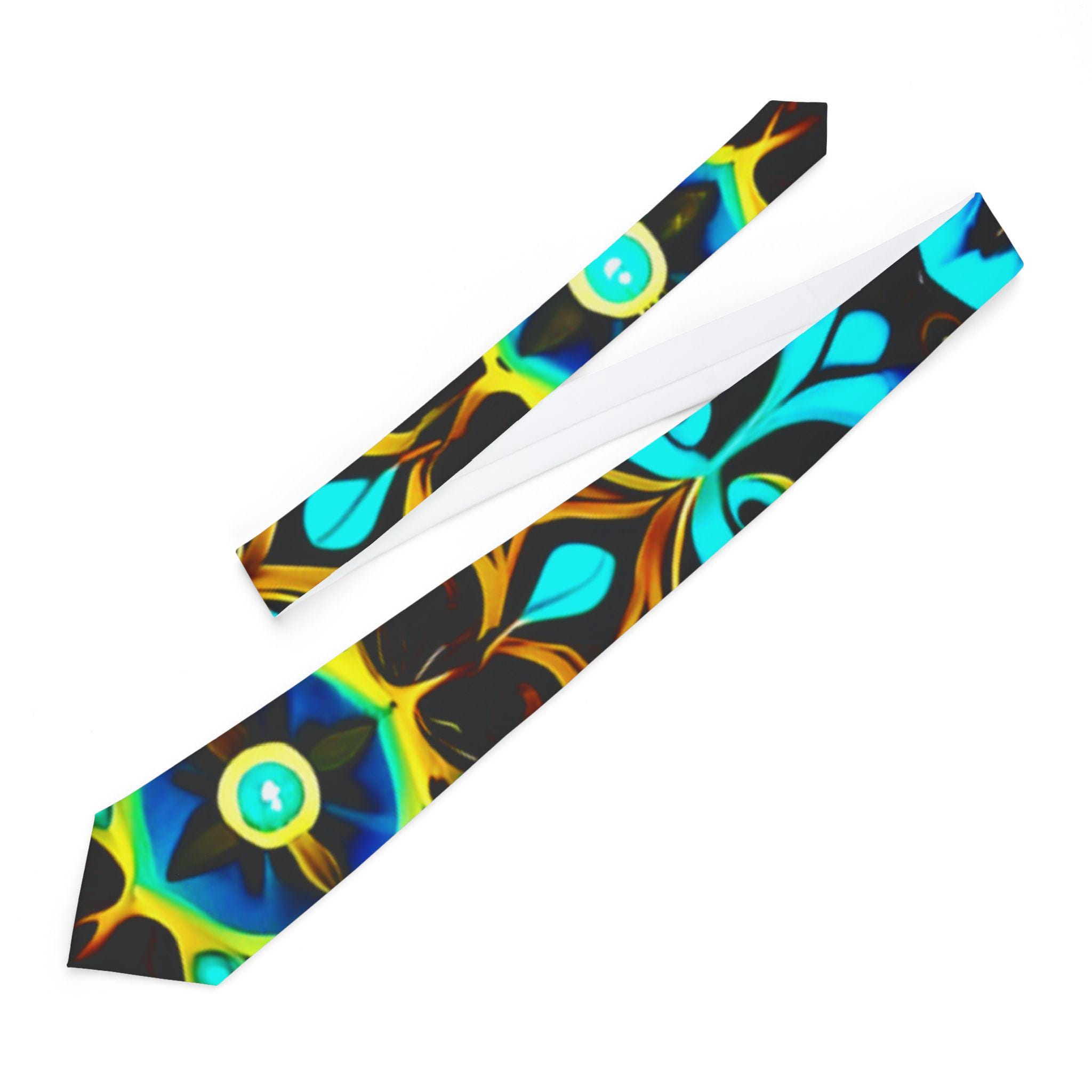 Floral Kaleidoscope Necktie — Vibrant Blue & Teal Patterned Tie for Men