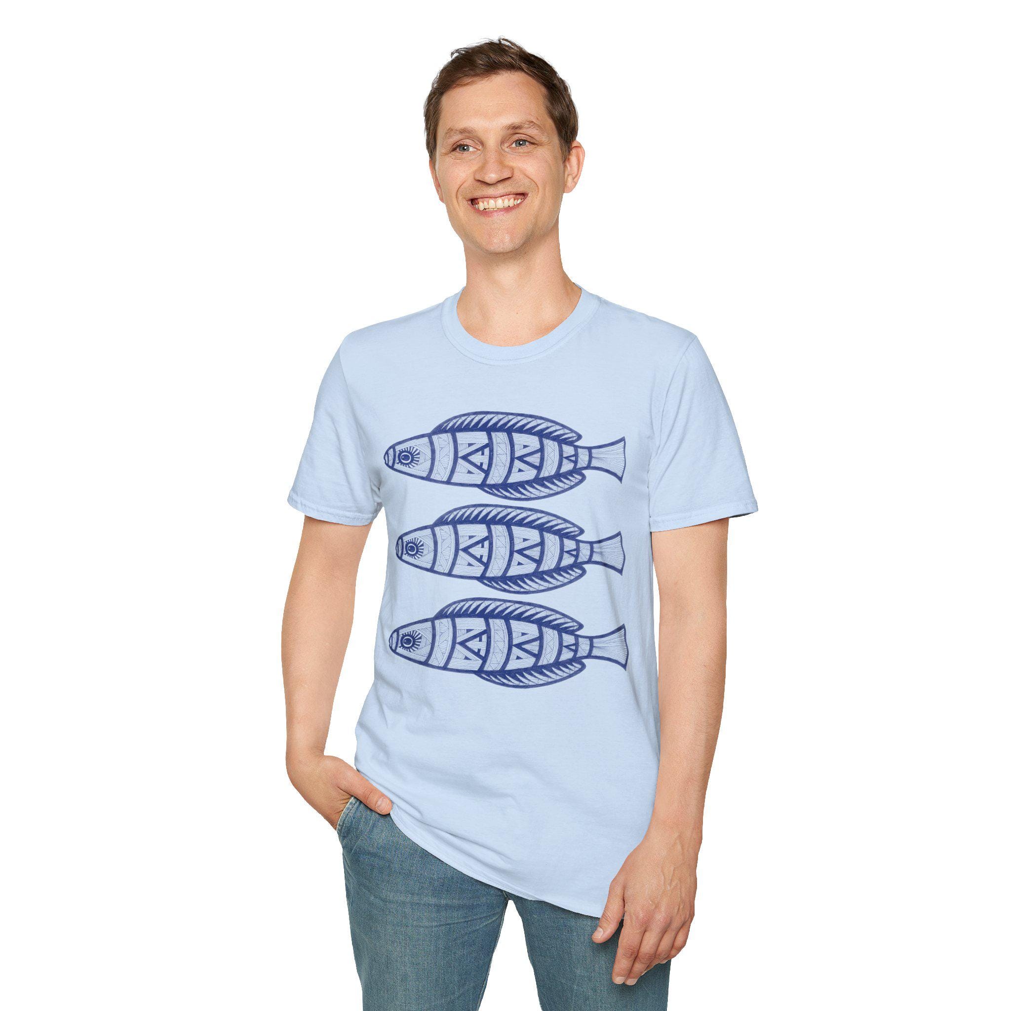 Hand-Drawn Blue Sardines T-Shirt | Nautical Fish Illustration