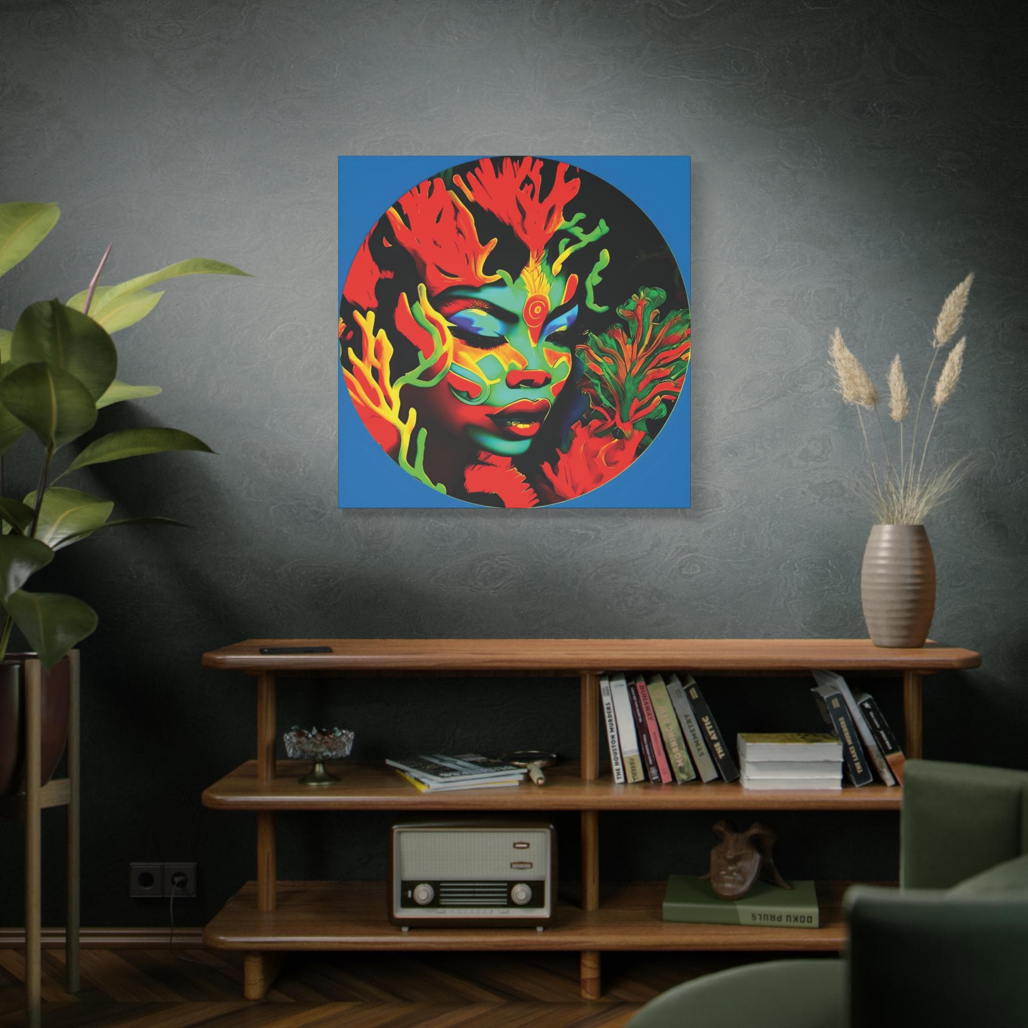 Coral Girl Circle - Canvas Wall Art