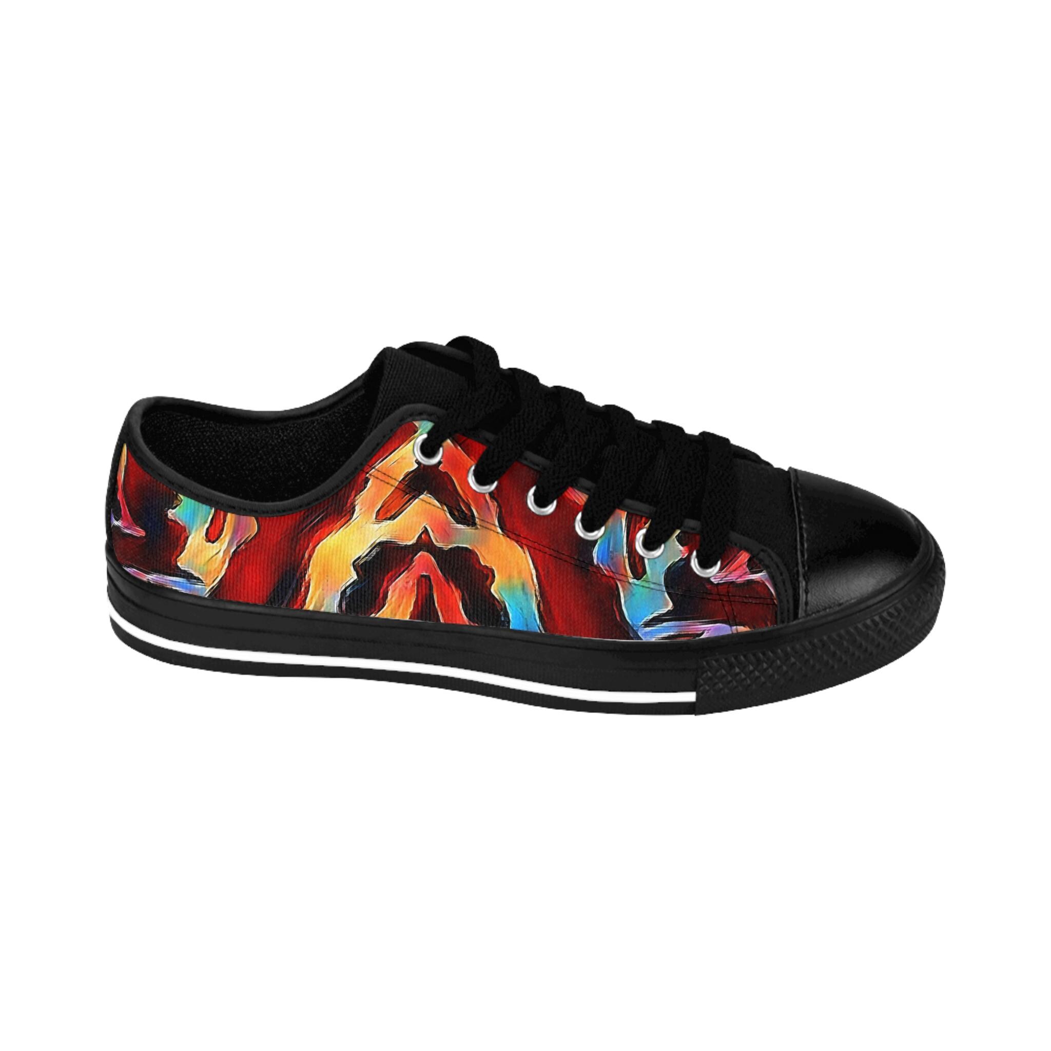 Abstract Flame Pattern Men's Sneakers | Colorful Red Orange Yellow Canvas Shoes