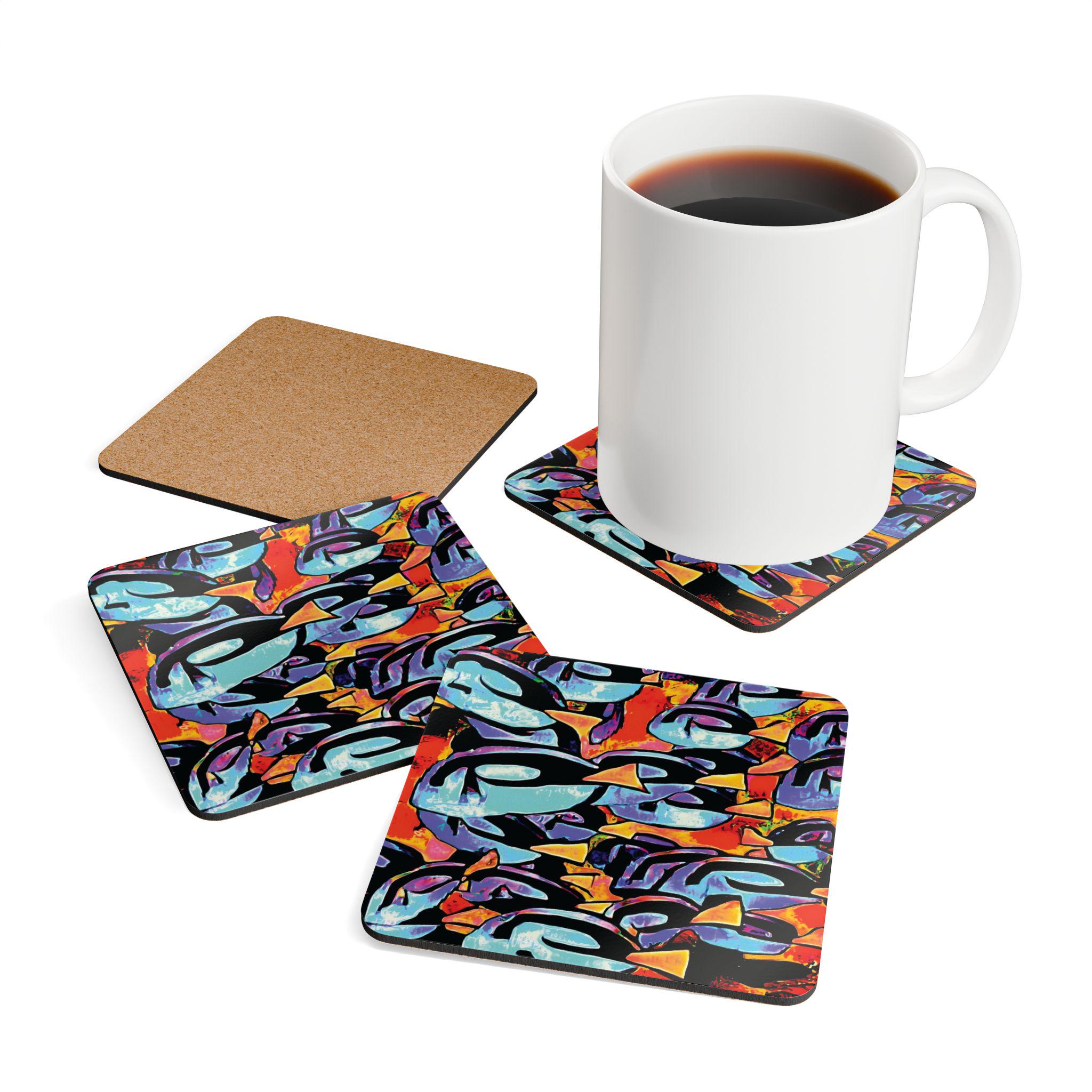 Blue Tang School Abstract Pattern Corkwood Coaster Set