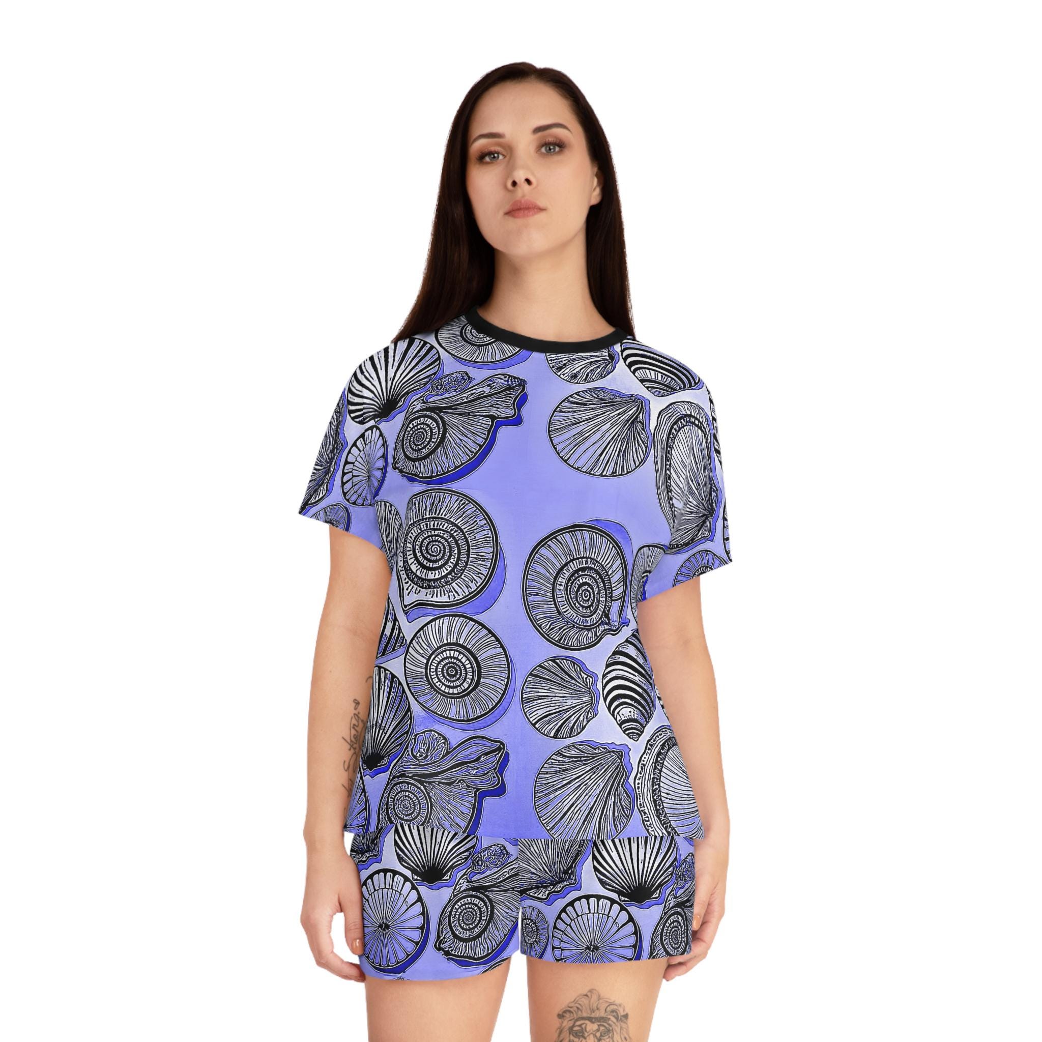 Seashell Pattern Short Pajama Set | Lavender Shells All-Over Print