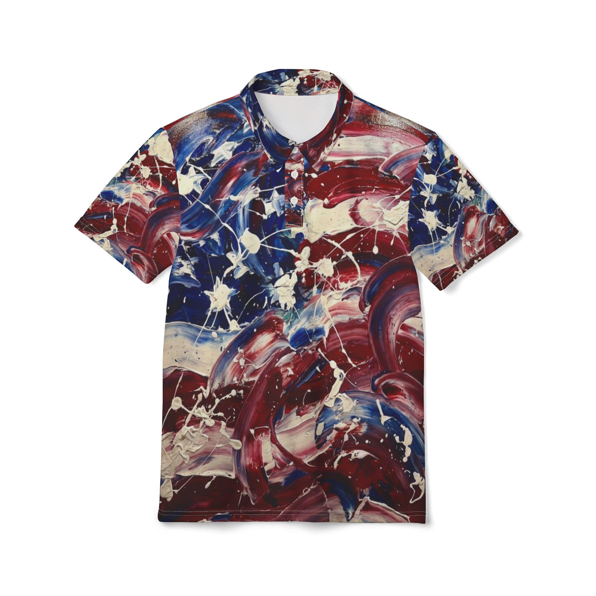 Abstract American Flag Swirl Polo Shirt | Patriotic All-Over Print