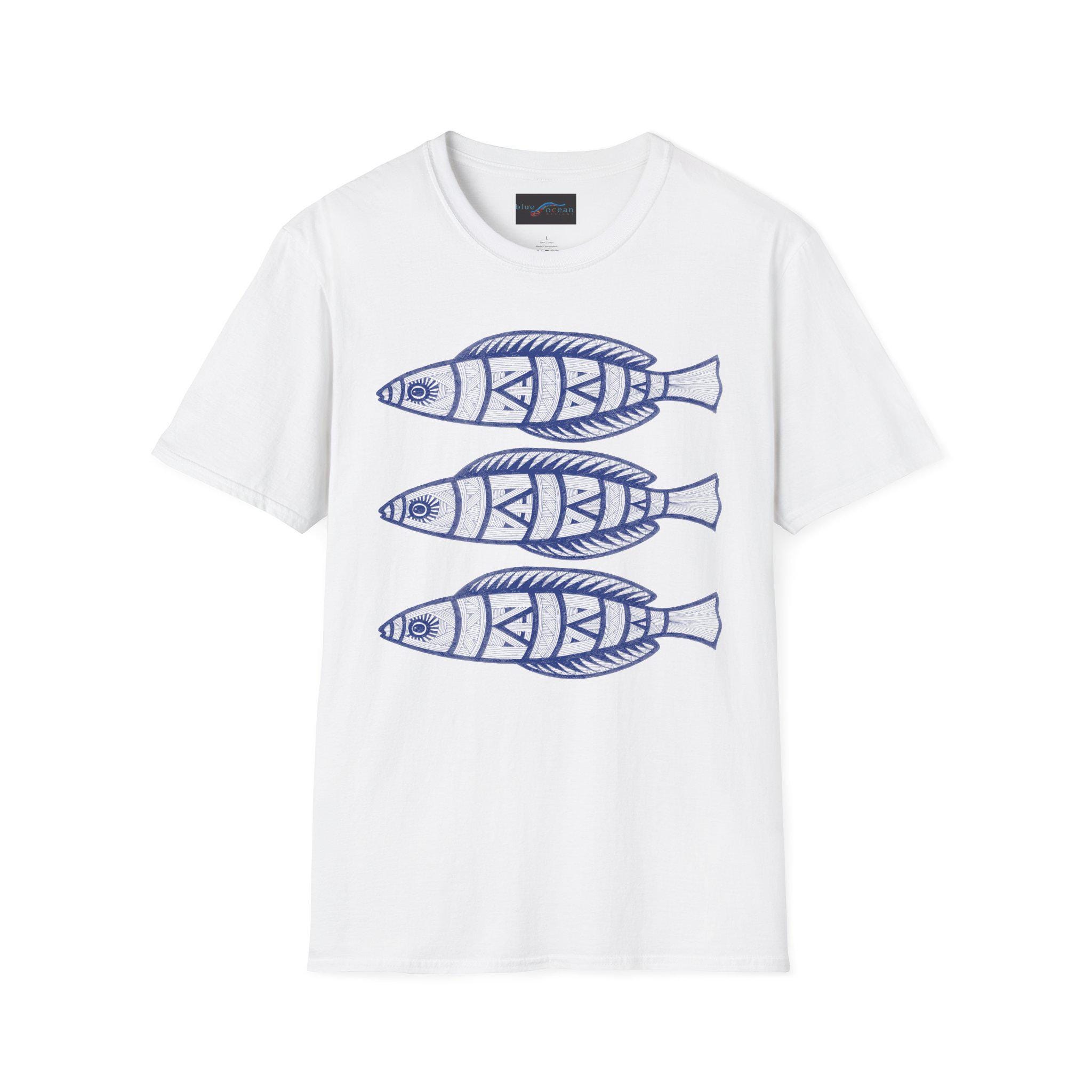 Hand-Drawn Blue Sardines T-Shirt | Nautical Fish Illustration