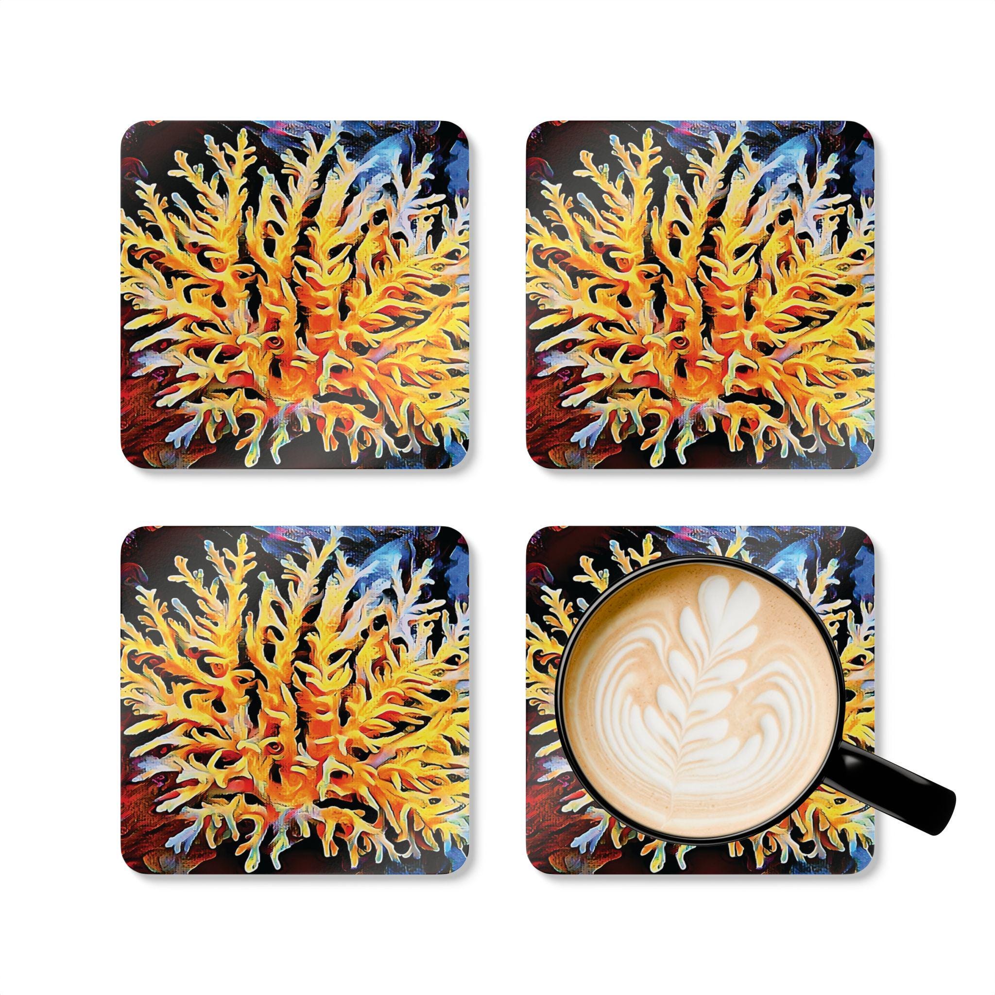Yellow Coral Artwork Cork Coaster