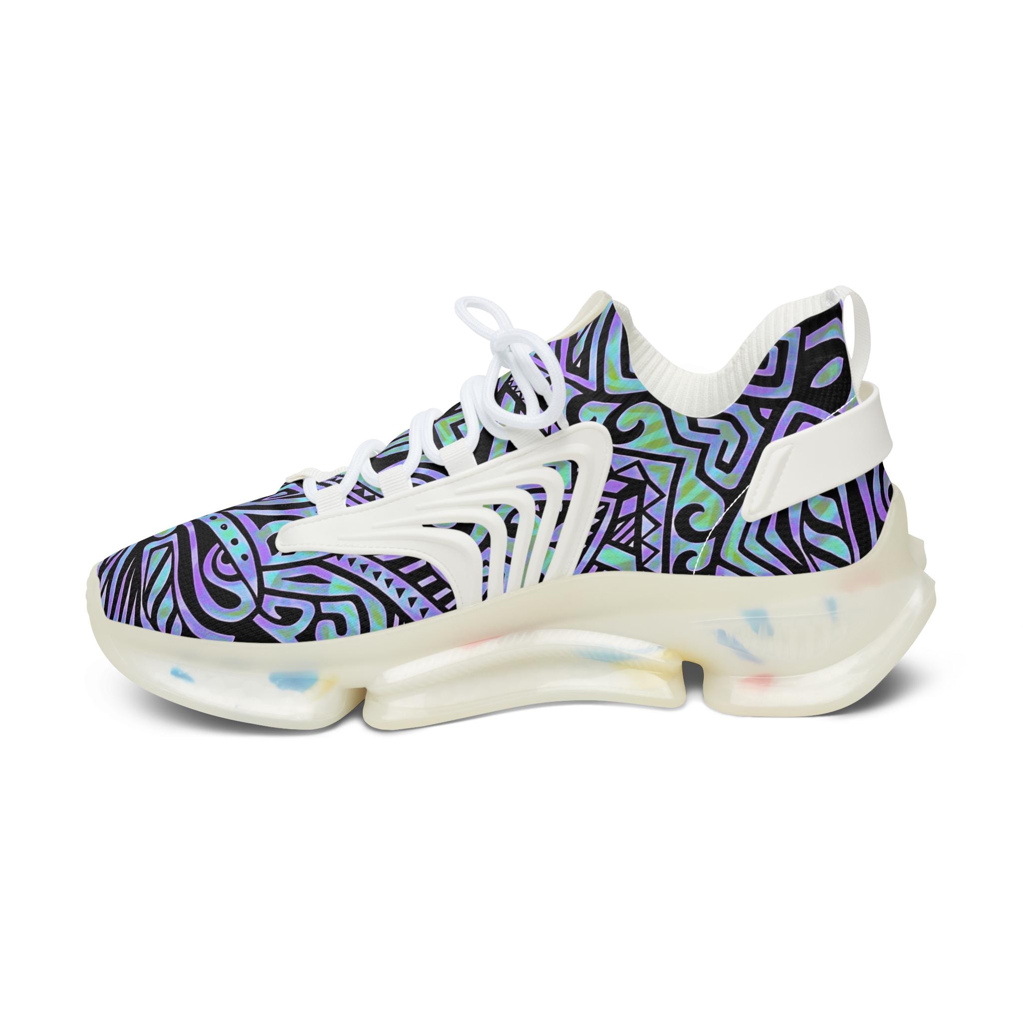Abstract Geometric Purple Teal Pattern Sneakers | Mesh Sneakers
