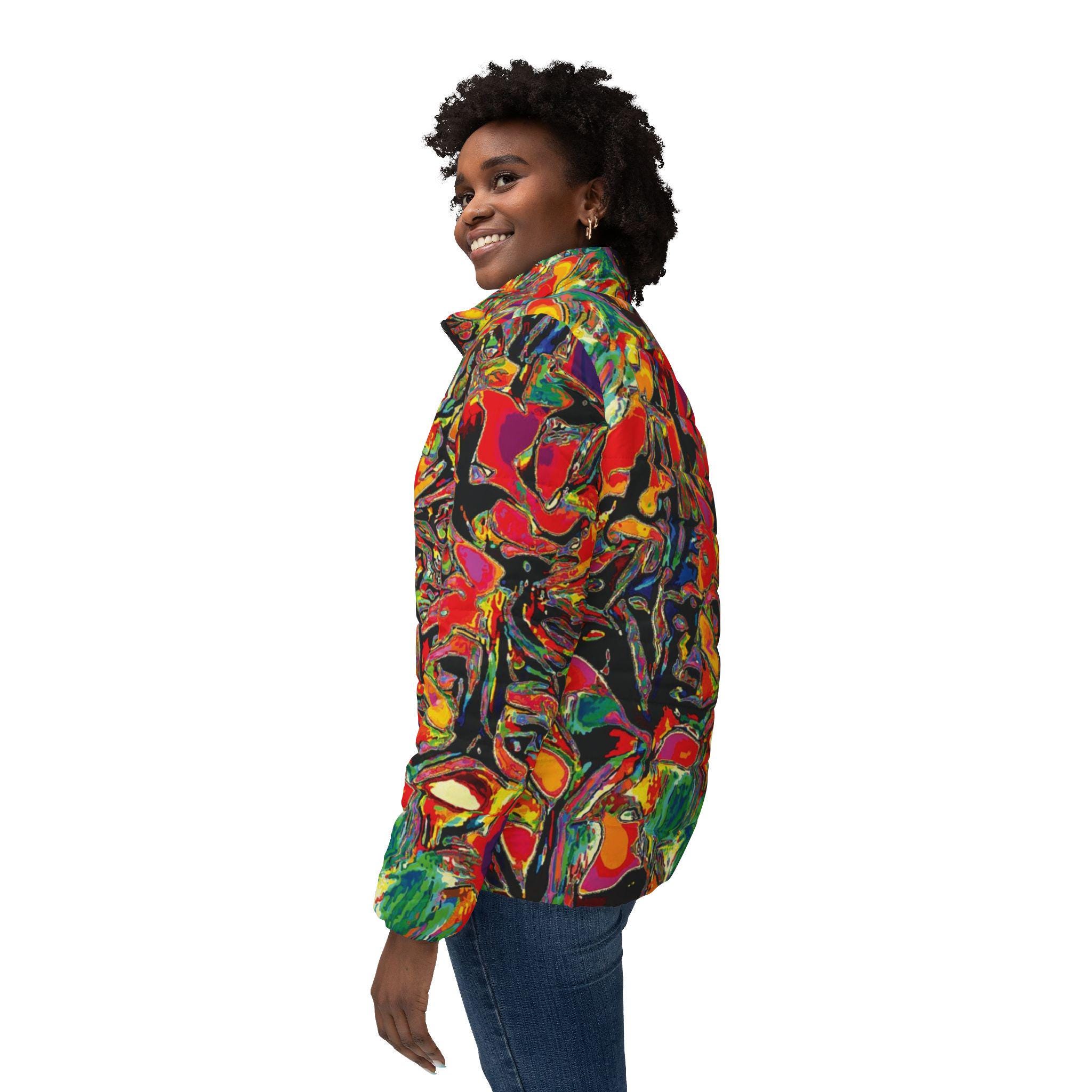 Puffer Jacket - Vibrant Abstract Floral All-Over Print