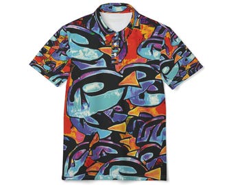 Blaues Tang Schulpolo-Shirt | Tropisches Fisch-Muster