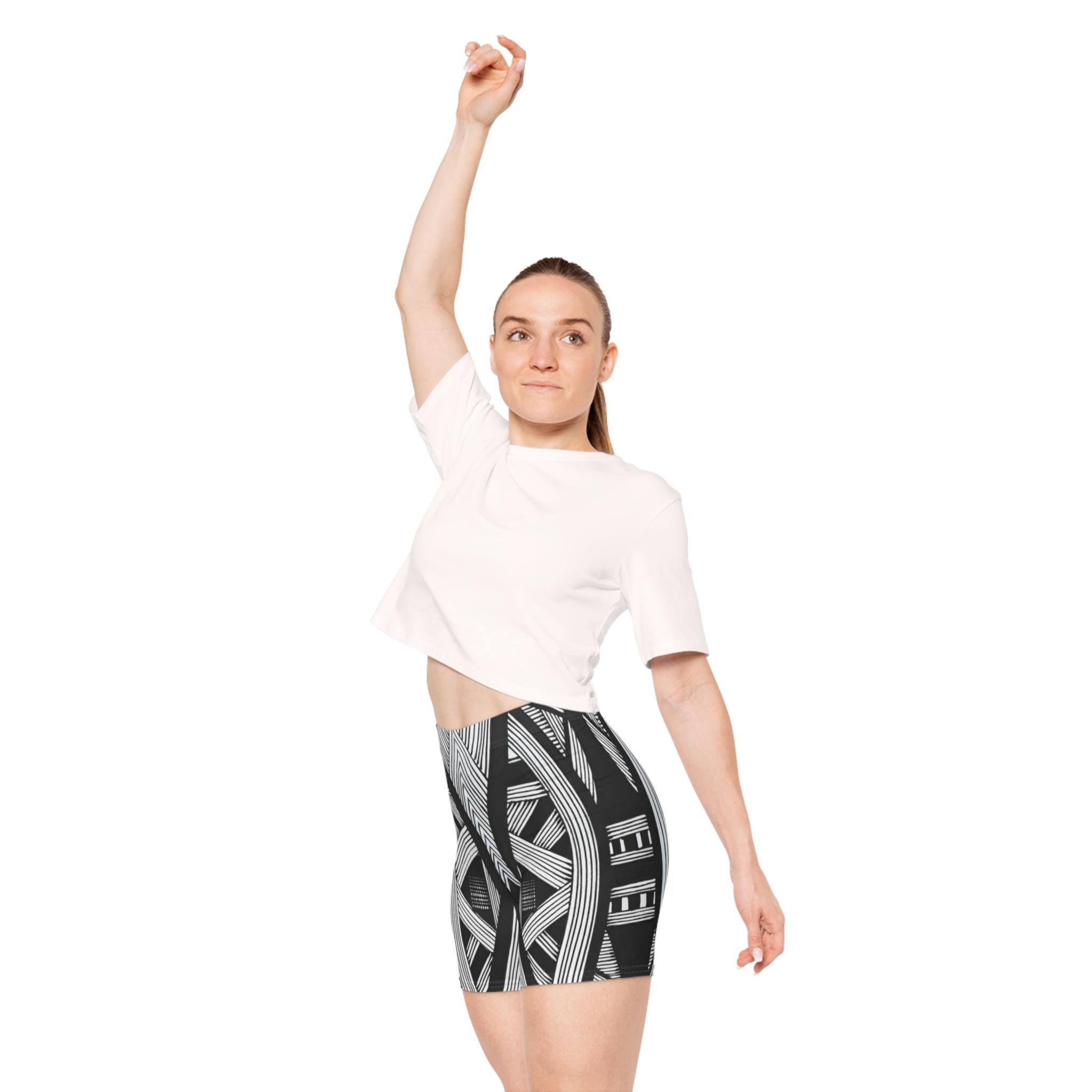 Black White Tribal Lines - Womens Biker Shorts