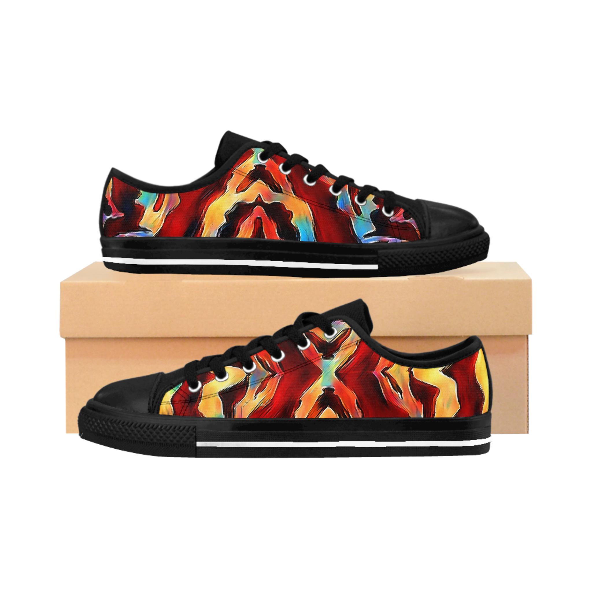 Abstract Flame Pattern Men's Sneakers | Colorful Red Orange Yellow Canvas Shoes