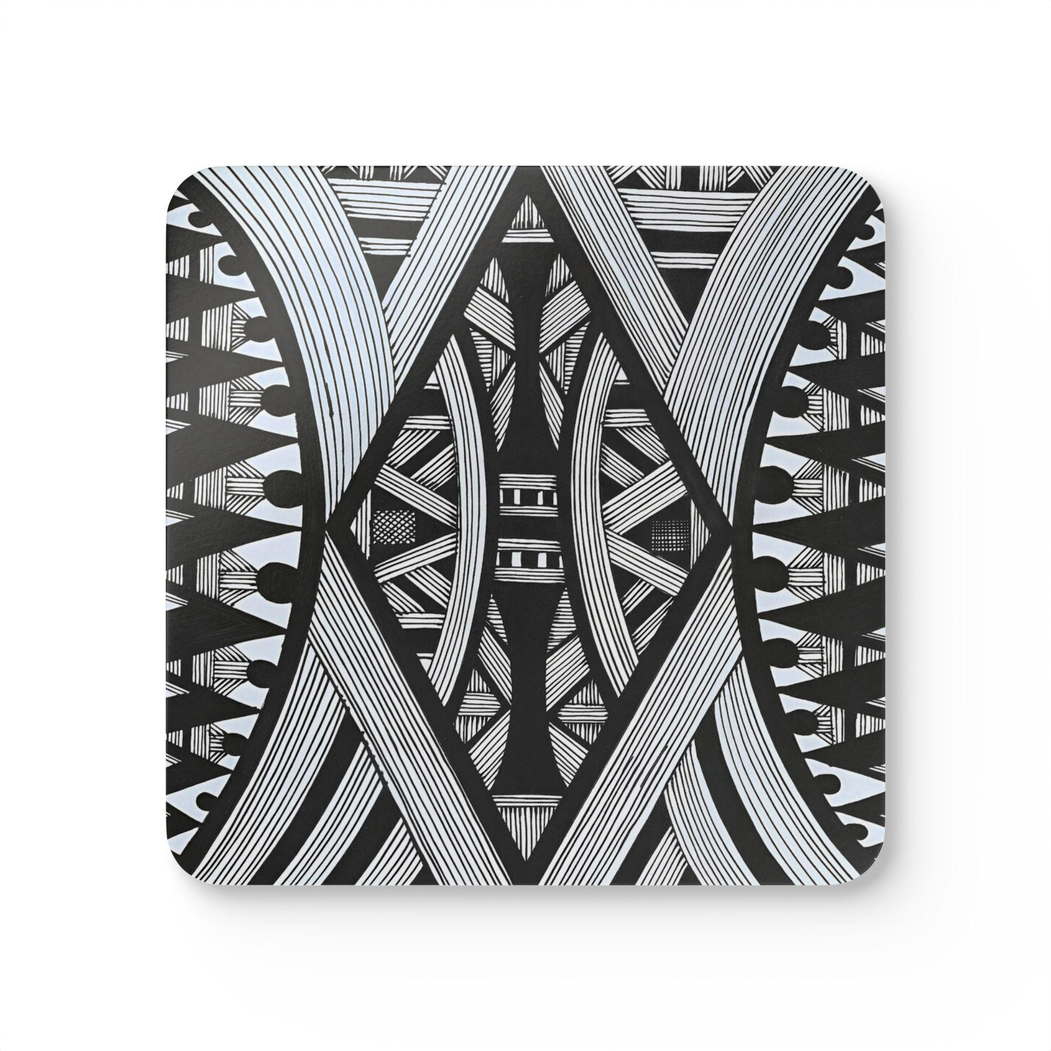 Monochrome Geometric Pattern Cork Coaster