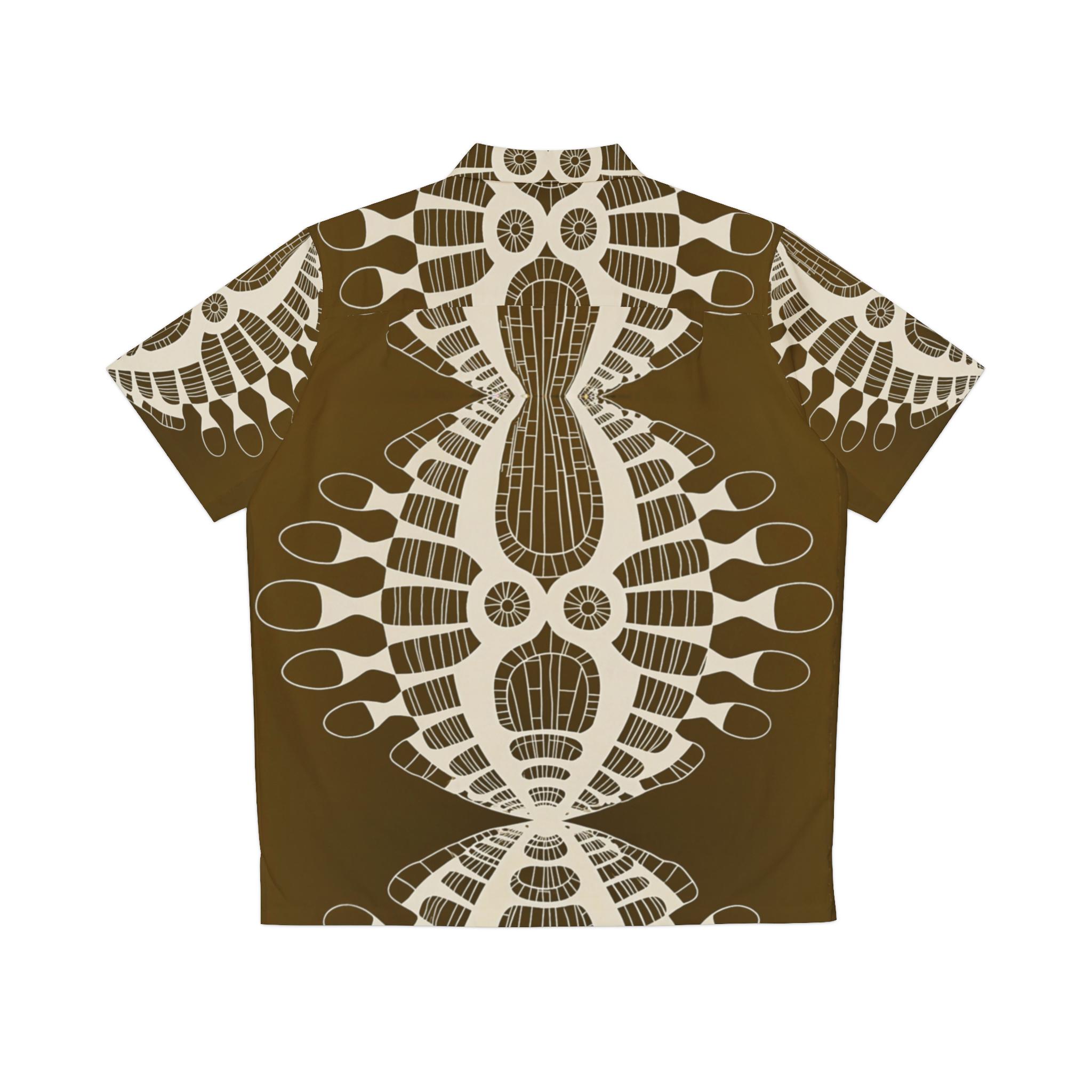 Tribal Geometric Pattern Hawaiian Shirt - Brown AOP