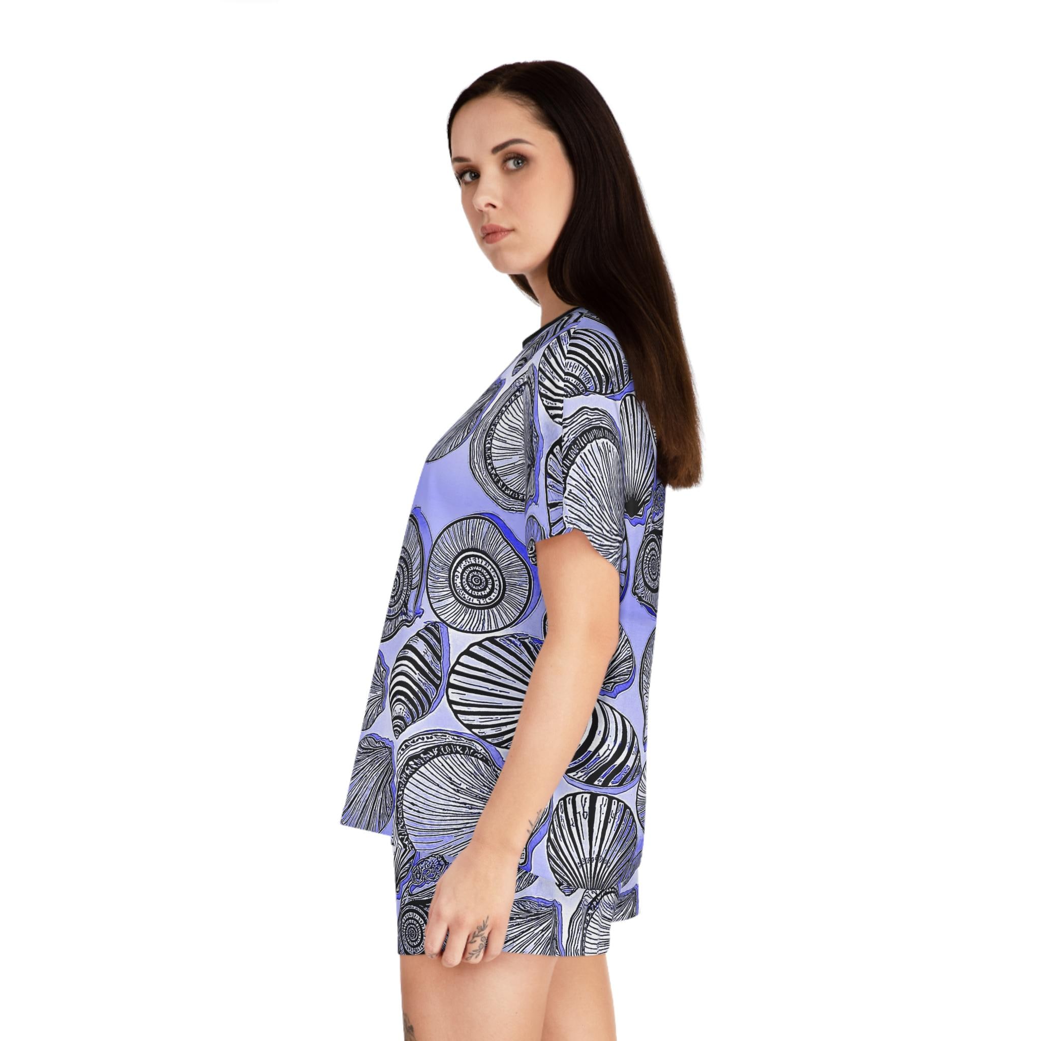 Seashell Pattern Short Pajama Set | Lavender Shells All-Over Print