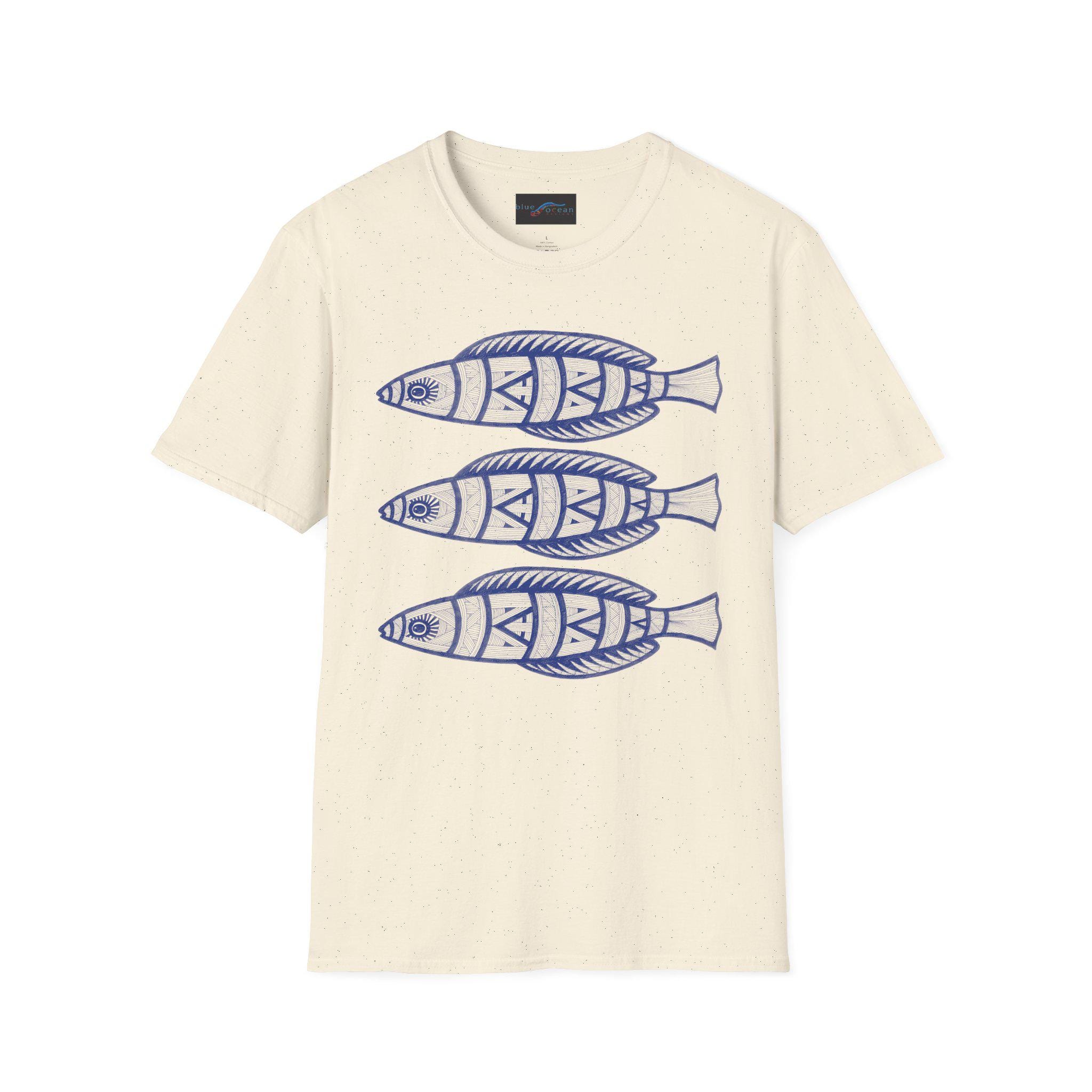 Hand-Drawn Blue Sardines T-Shirt | Nautical Fish Illustration