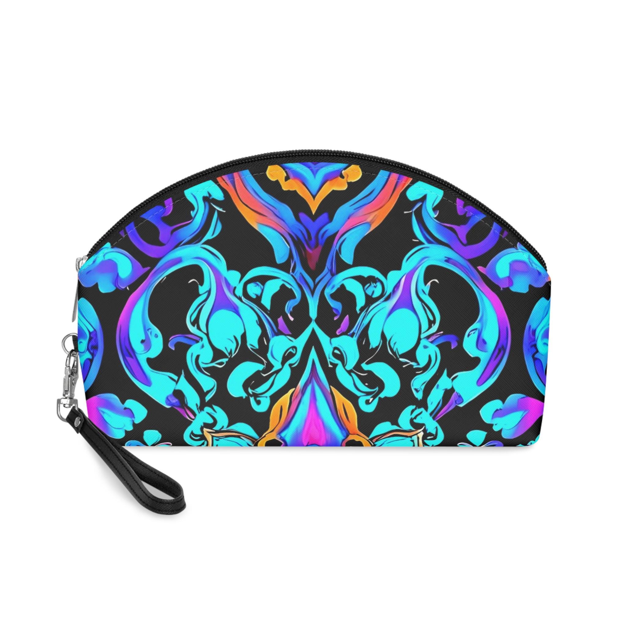 Neon Baroque Makeup Bag — Vibrant Blue & Purple Cosmetic Pouch