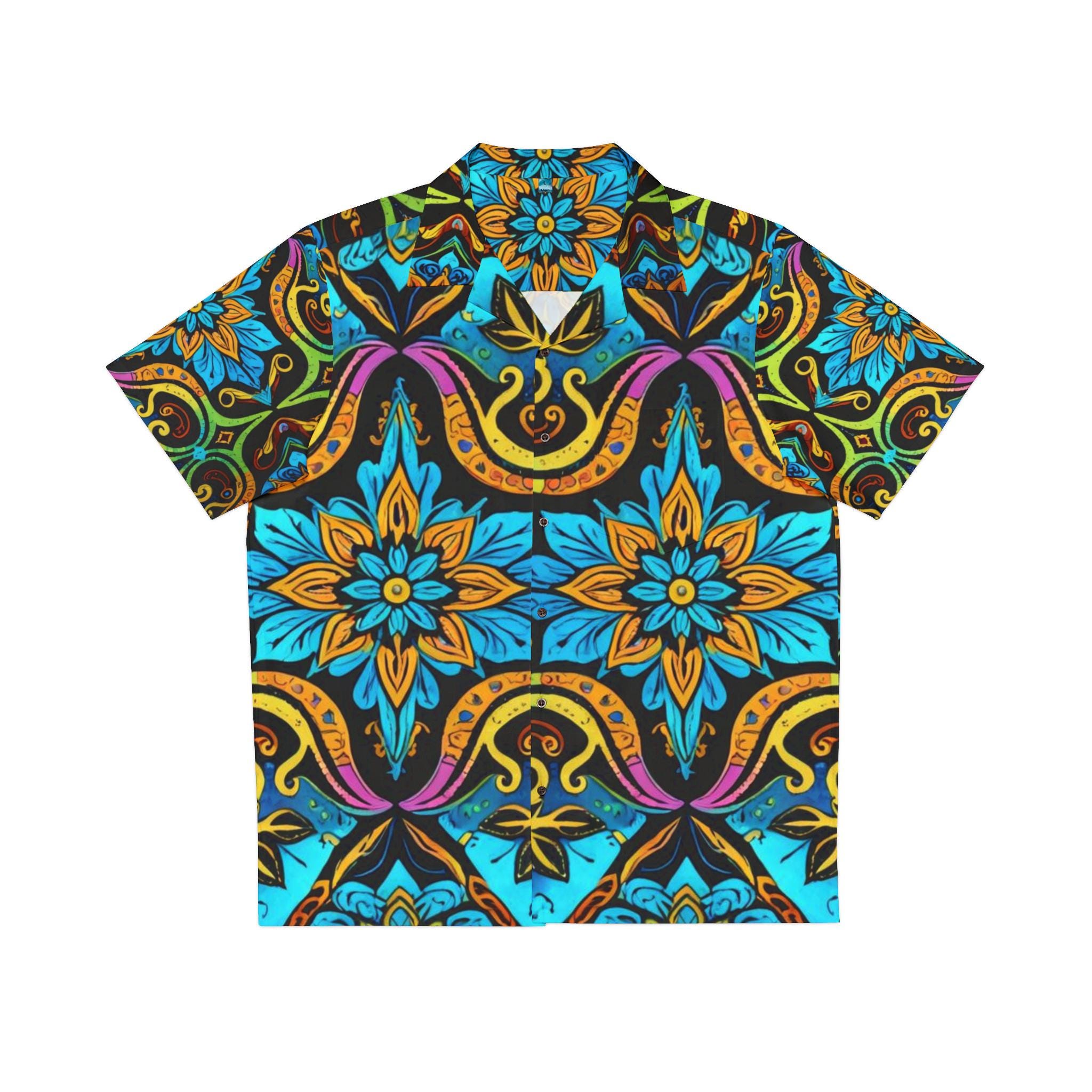 Blue Floral Mosaic Hawaiian Shirt | Tropical AOP Pattern