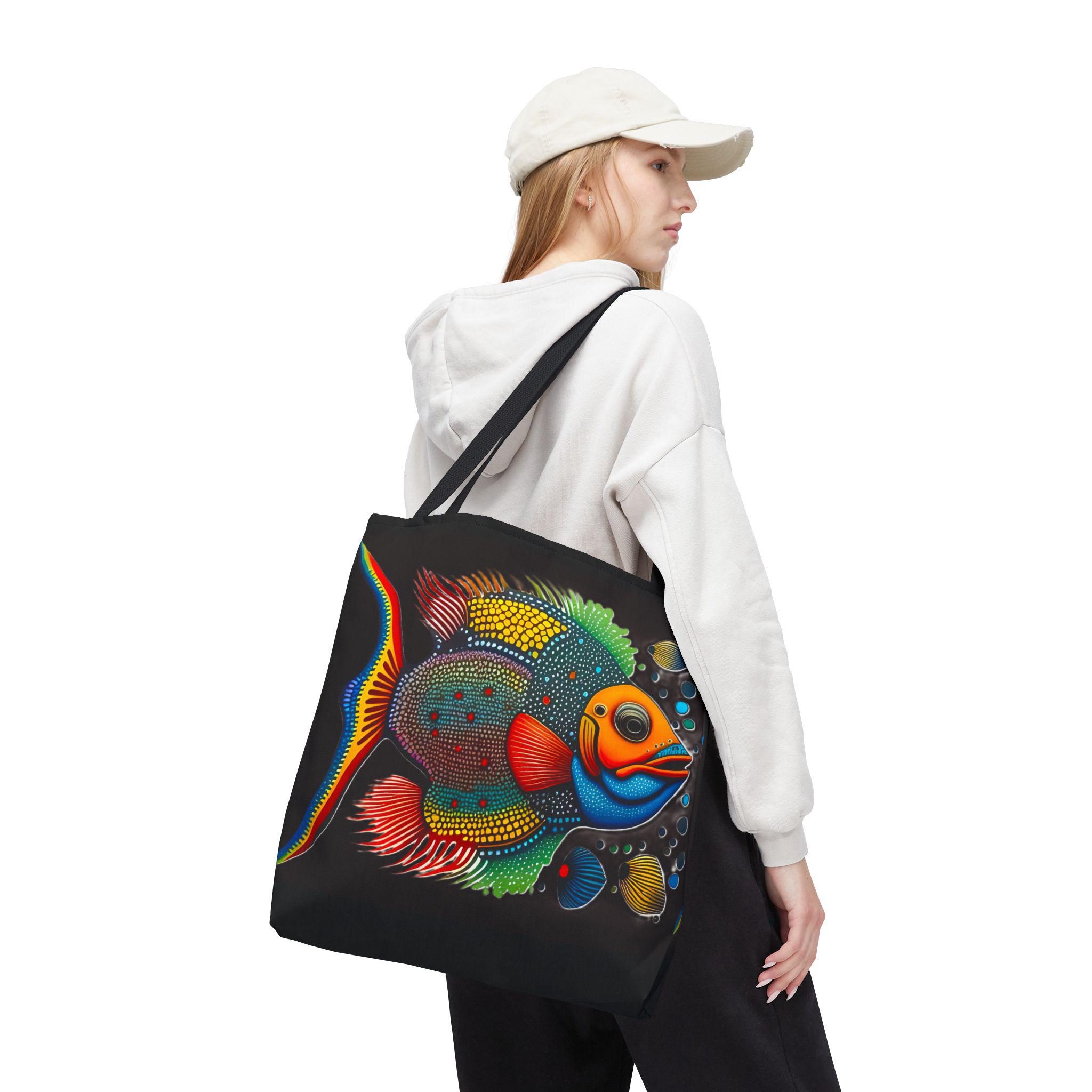 Dotted Abo Fish Tote Bag | All-Over Print, Abstract Fish Pattern