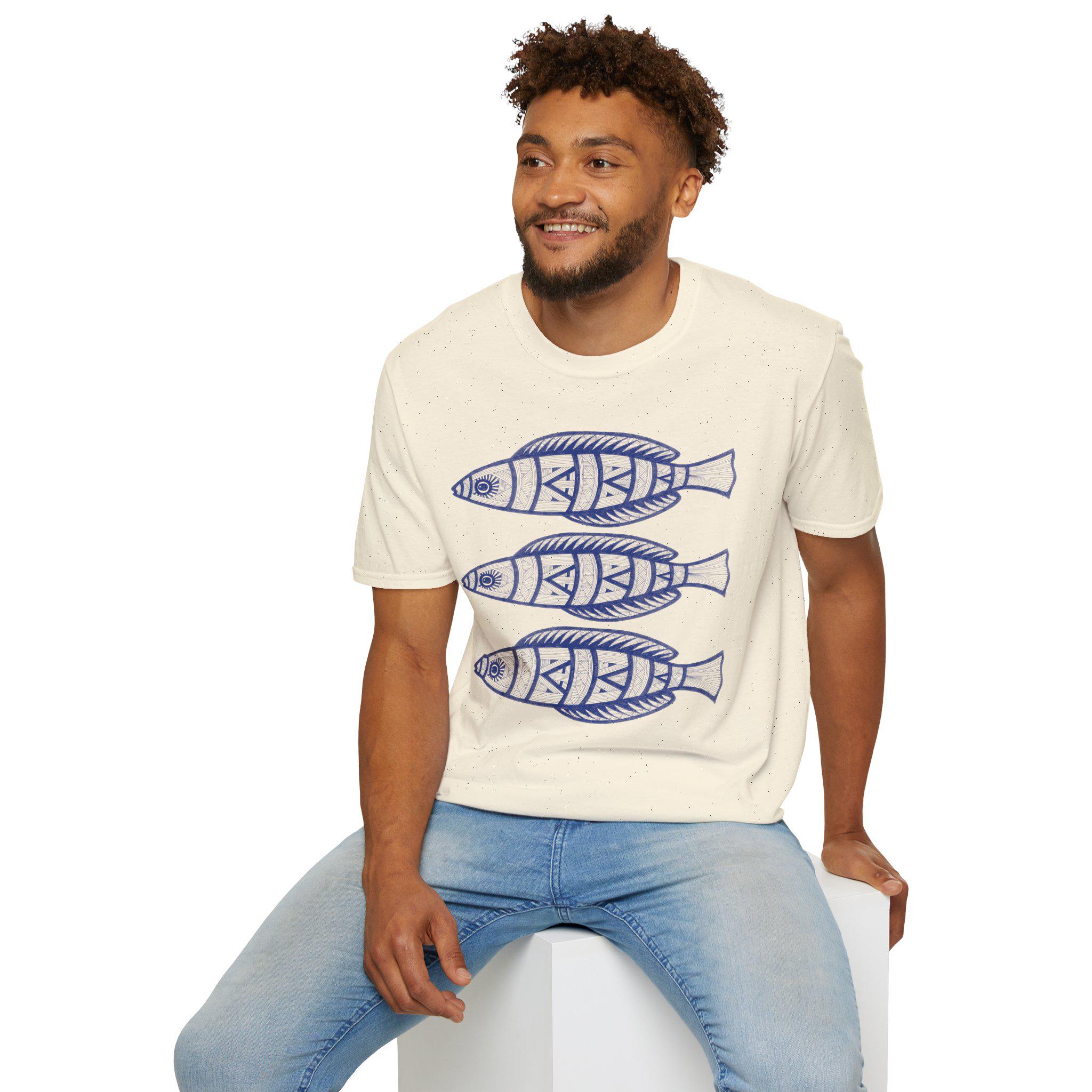 Hand-Drawn Blue Sardines T-Shirt | Nautical Fish Illustration