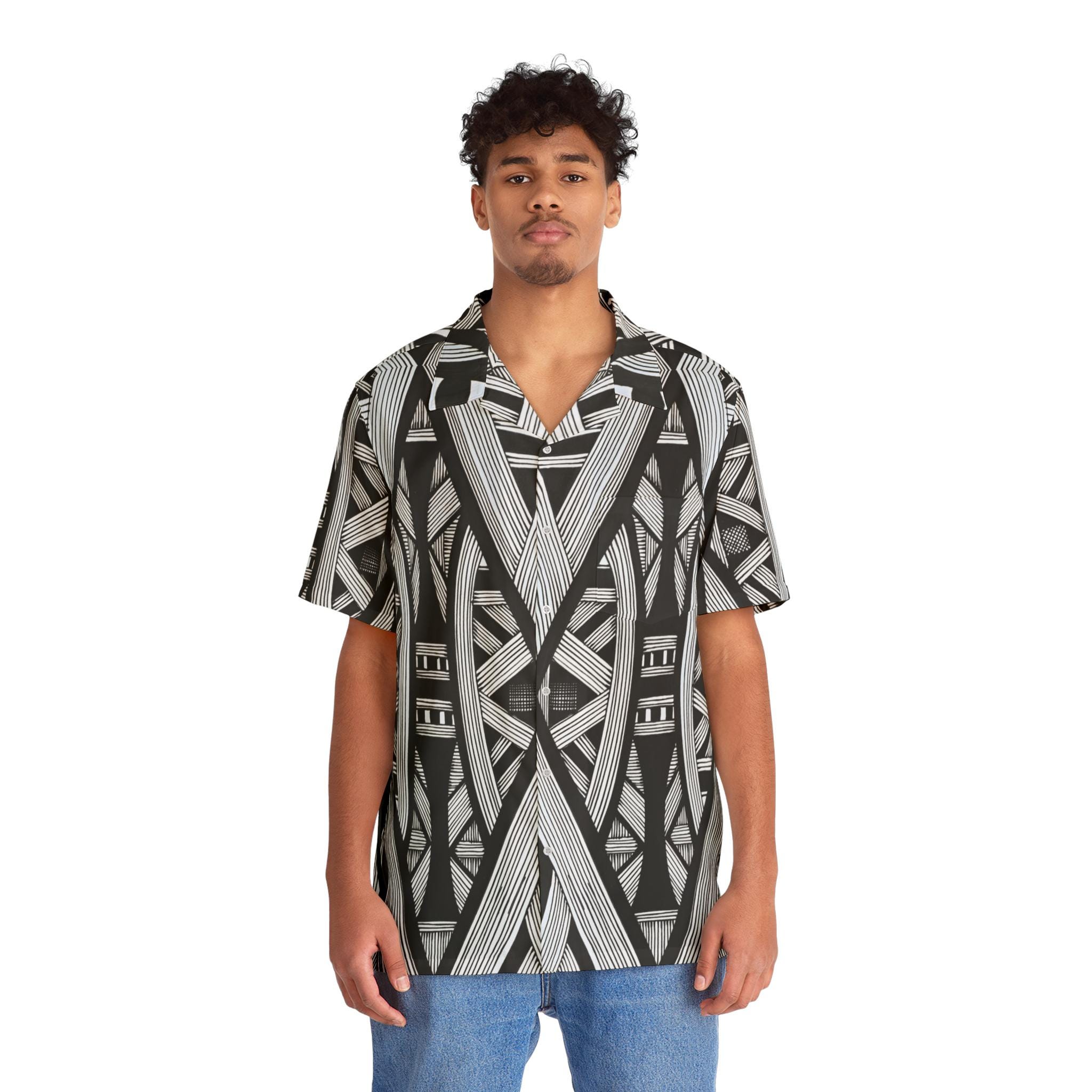 Black and White Line Pattern - hawaiian Shirt