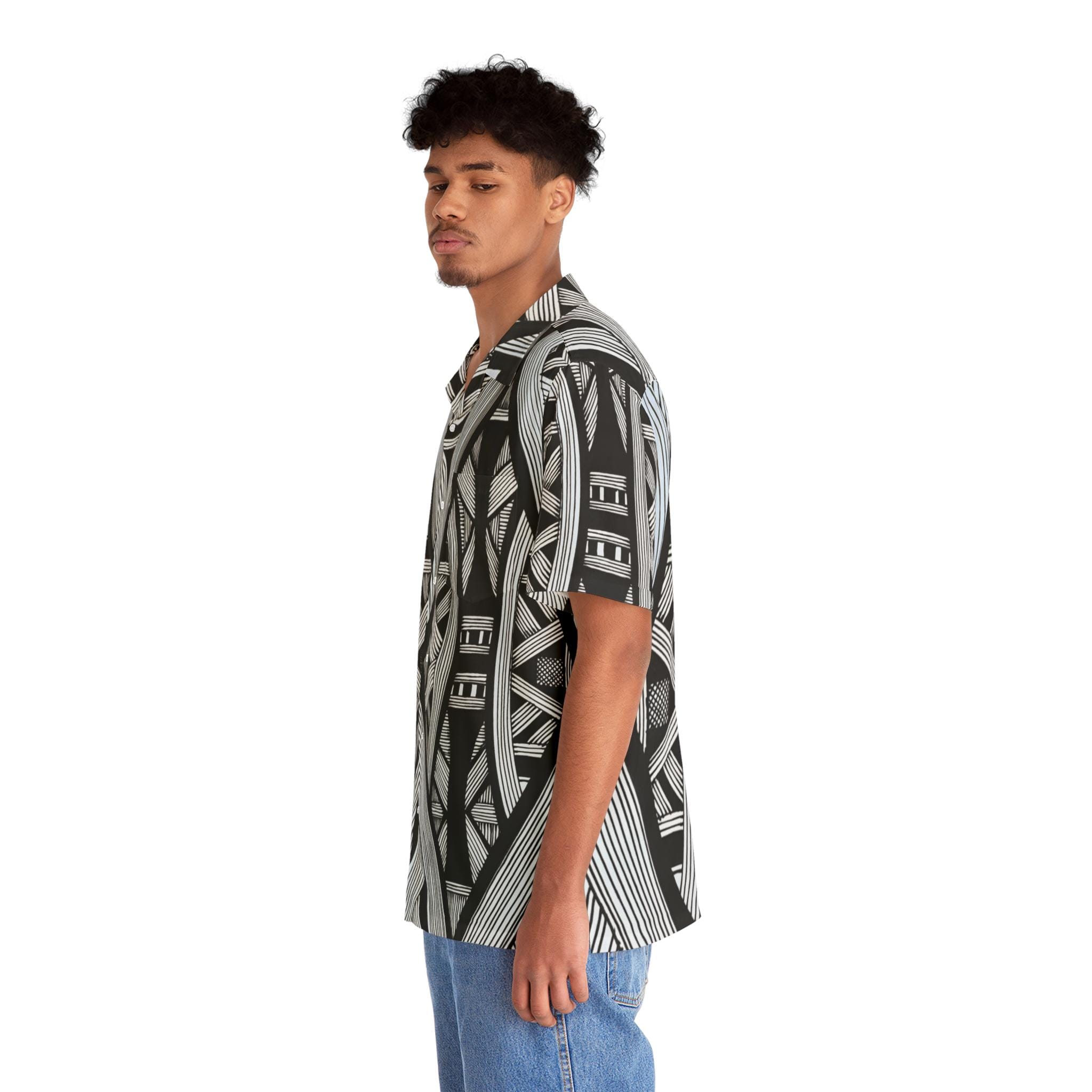 Black and White Line Pattern - hawaiian Shirt