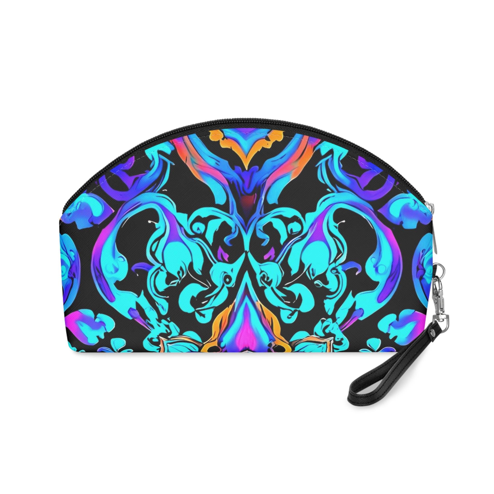 Neon Baroque Makeup Bag — Vibrant Blue & Purple Cosmetic Pouch