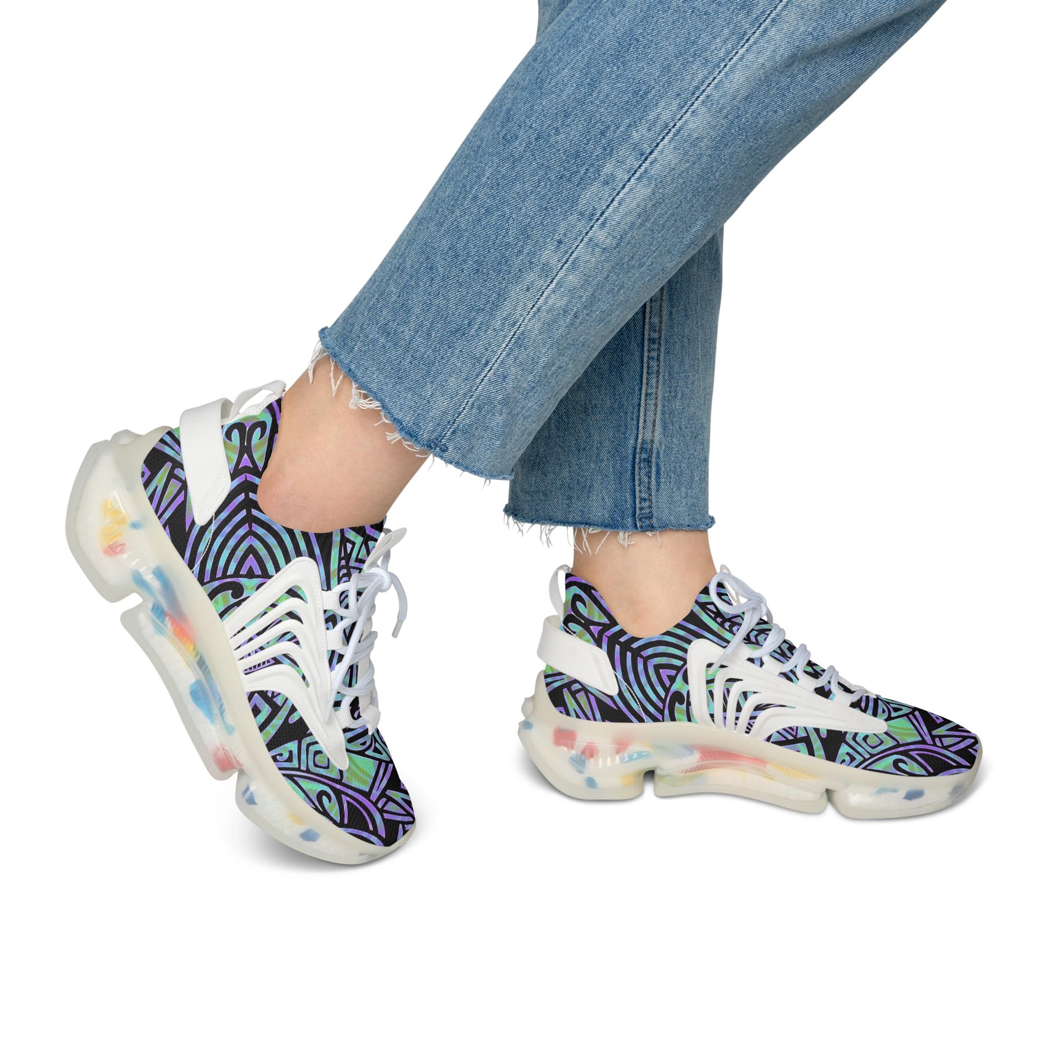 Abstract Geometric Purple Teal Pattern Sneakers | Mesh Sneakers