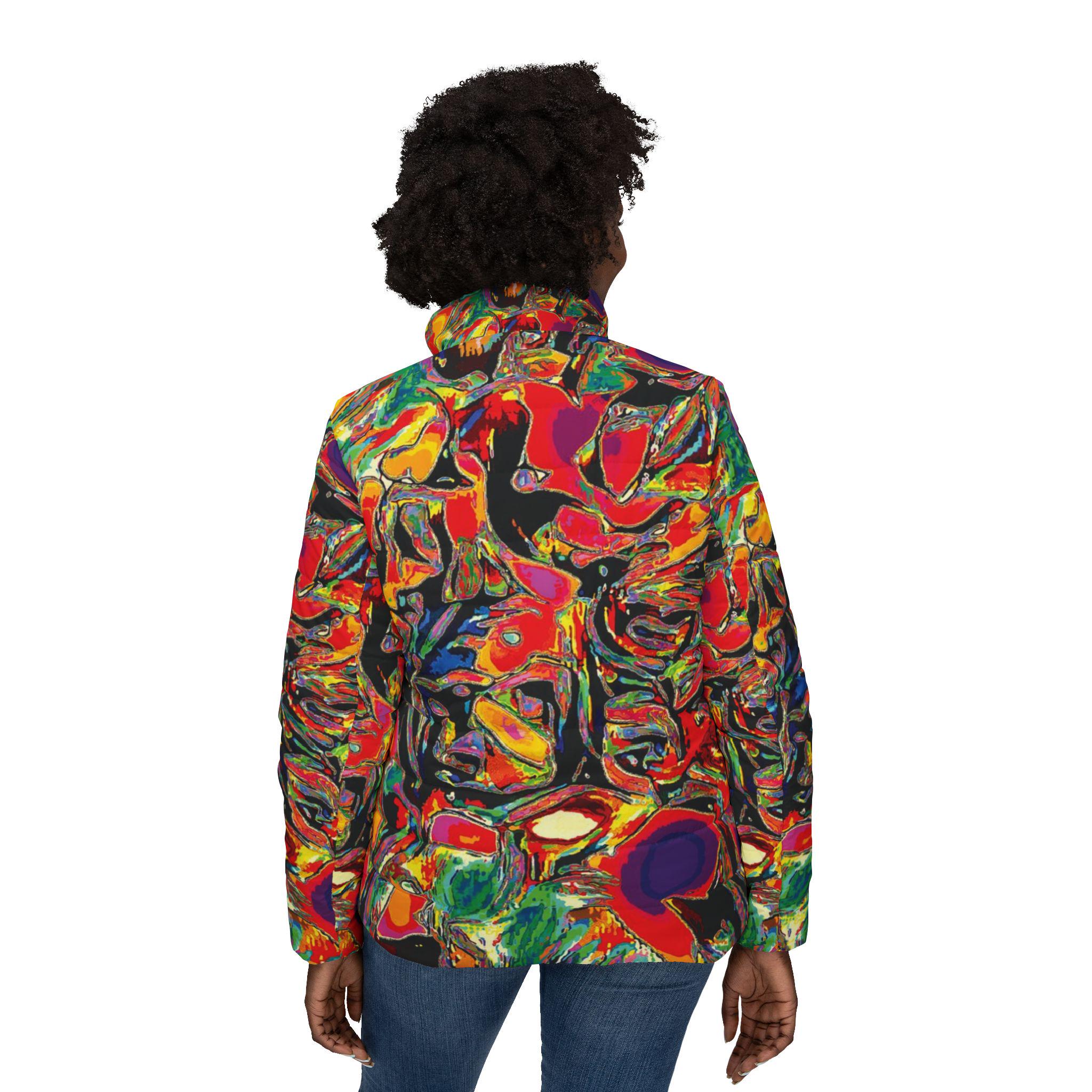 Puffer Jacket - Vibrant Abstract Floral All-Over Print