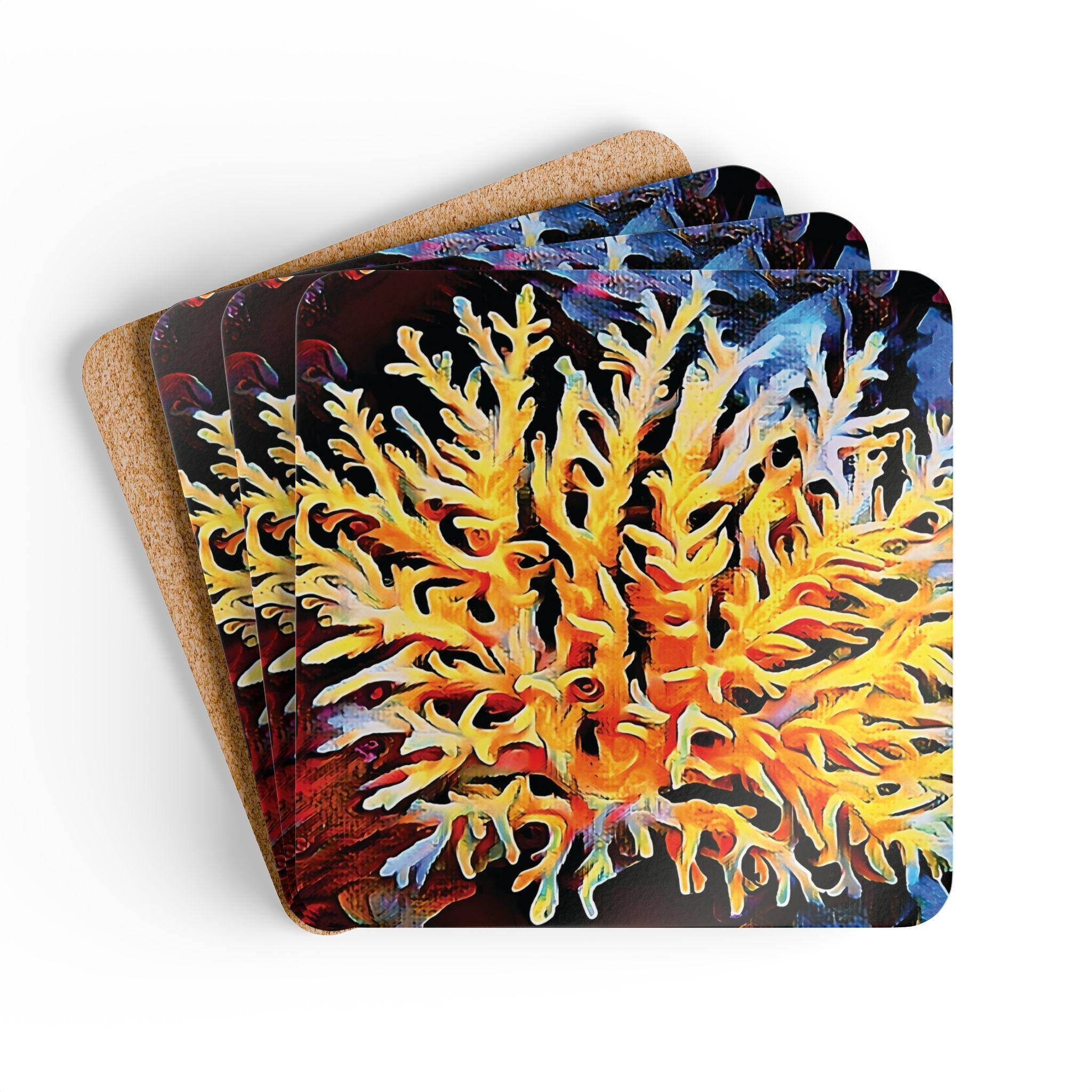 Yellow Coral Artwork Cork Coaster