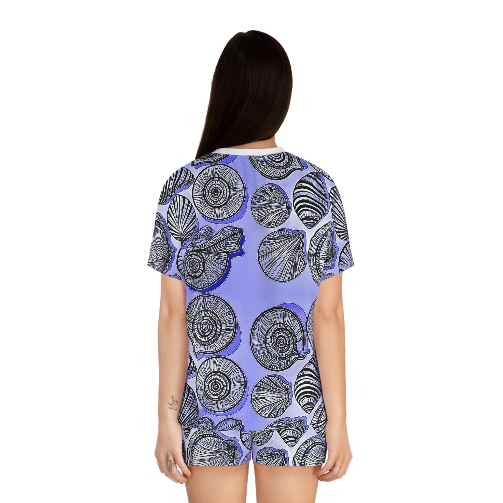 Seashell Pattern Short Pajama Set | Lavender Shells All-Over Print