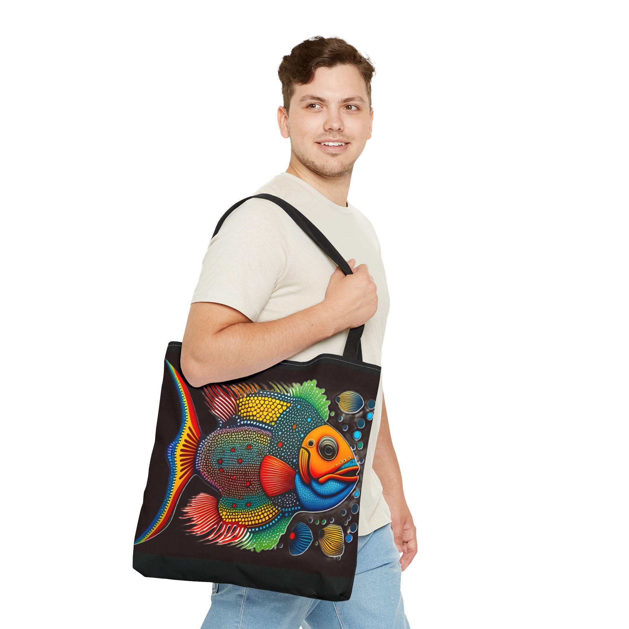 Dotted Abo Fish Tote Bag | All-Over Print, Abstract Fish Pattern