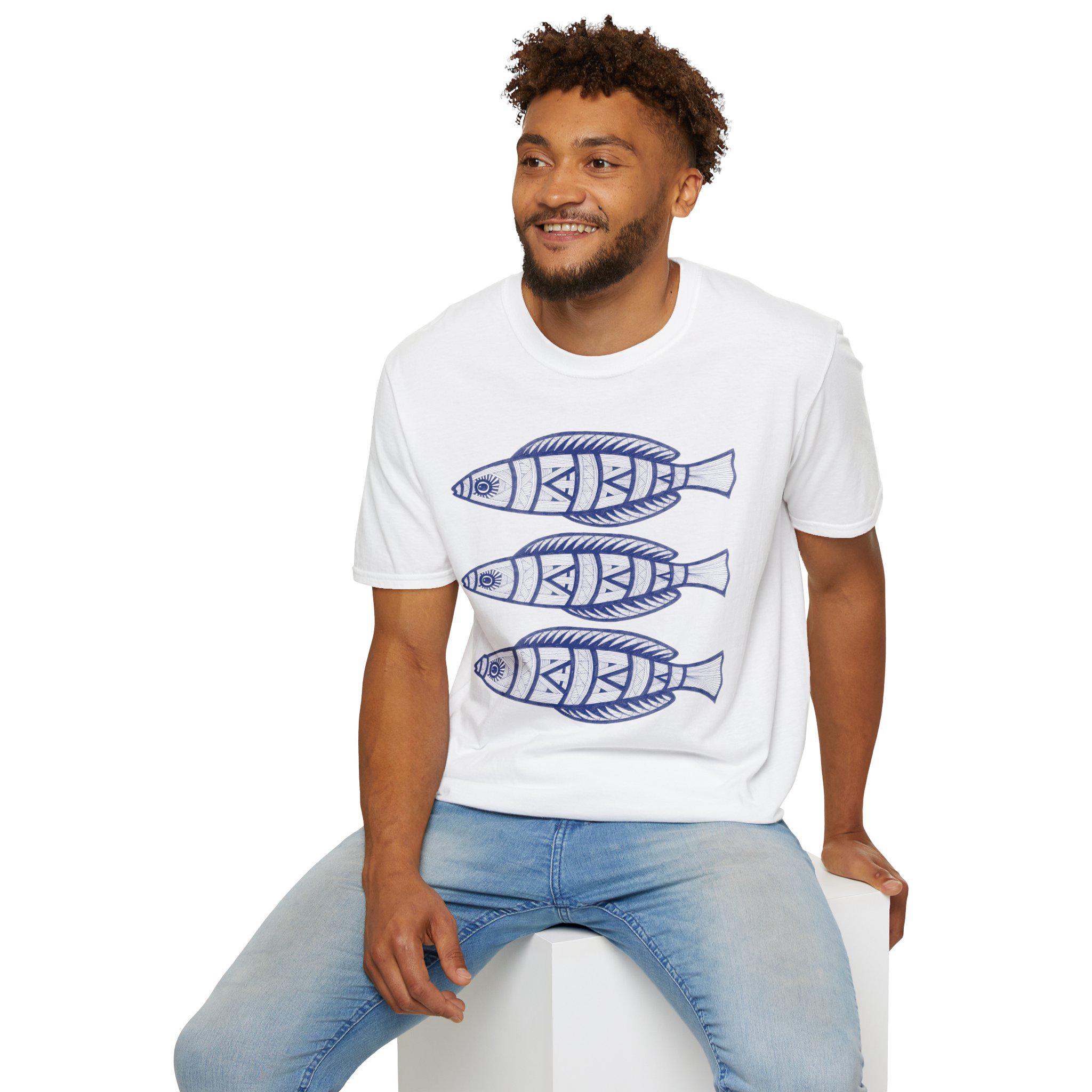 Hand-Drawn Blue Sardines T-Shirt | Nautical Fish Illustration