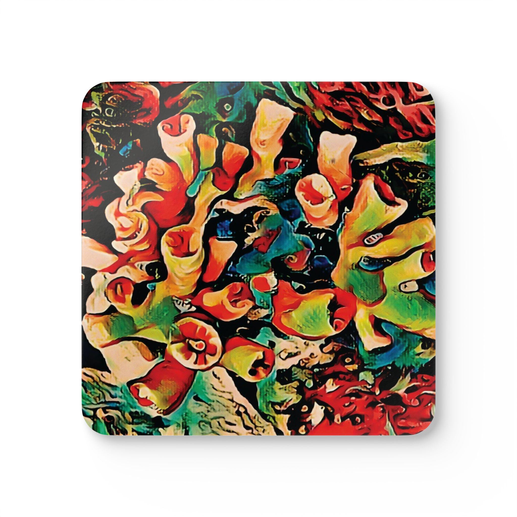 Abstract Coral Reef Coaster Corkwood Coaster Set | Colorful Ocean Art Coasters