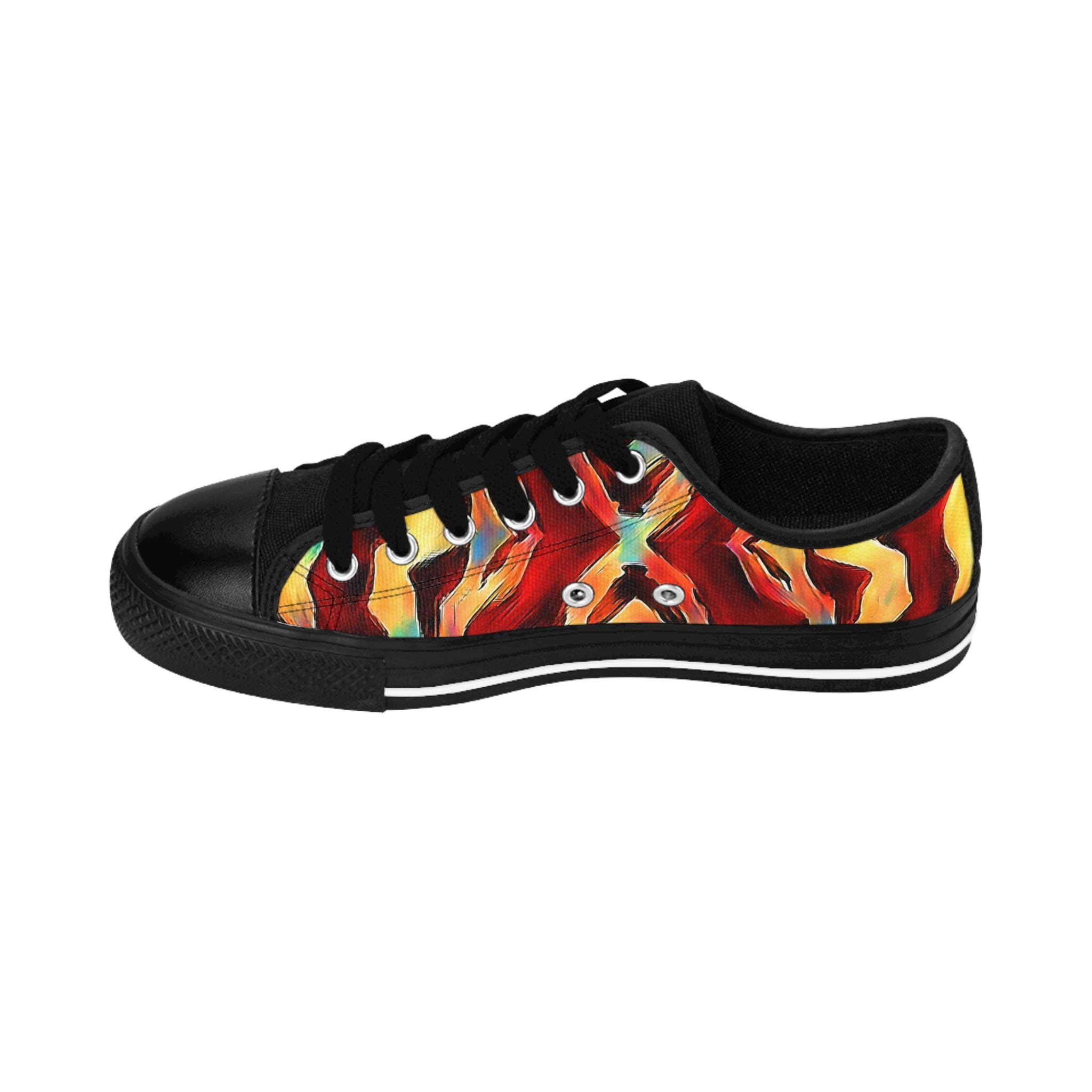 Abstract Flame Pattern Men's Sneakers | Colorful Red Orange Yellow Canvas Shoes
