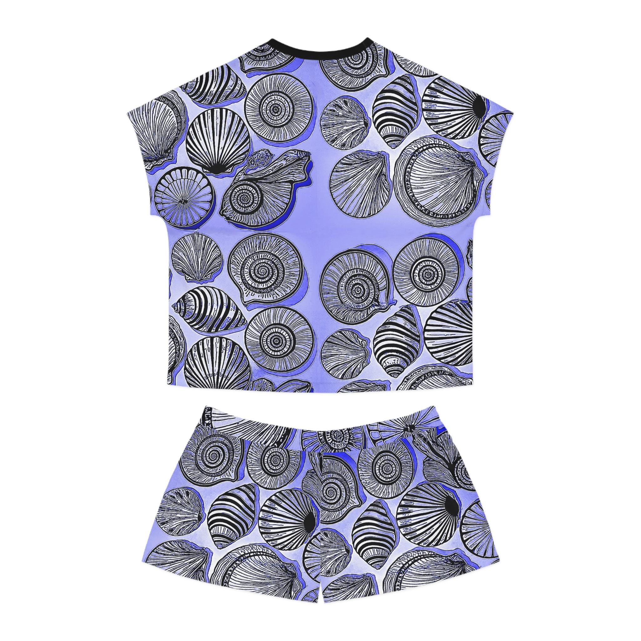 Seashell Pattern Short Pajama Set | Lavender Shells All-Over Print