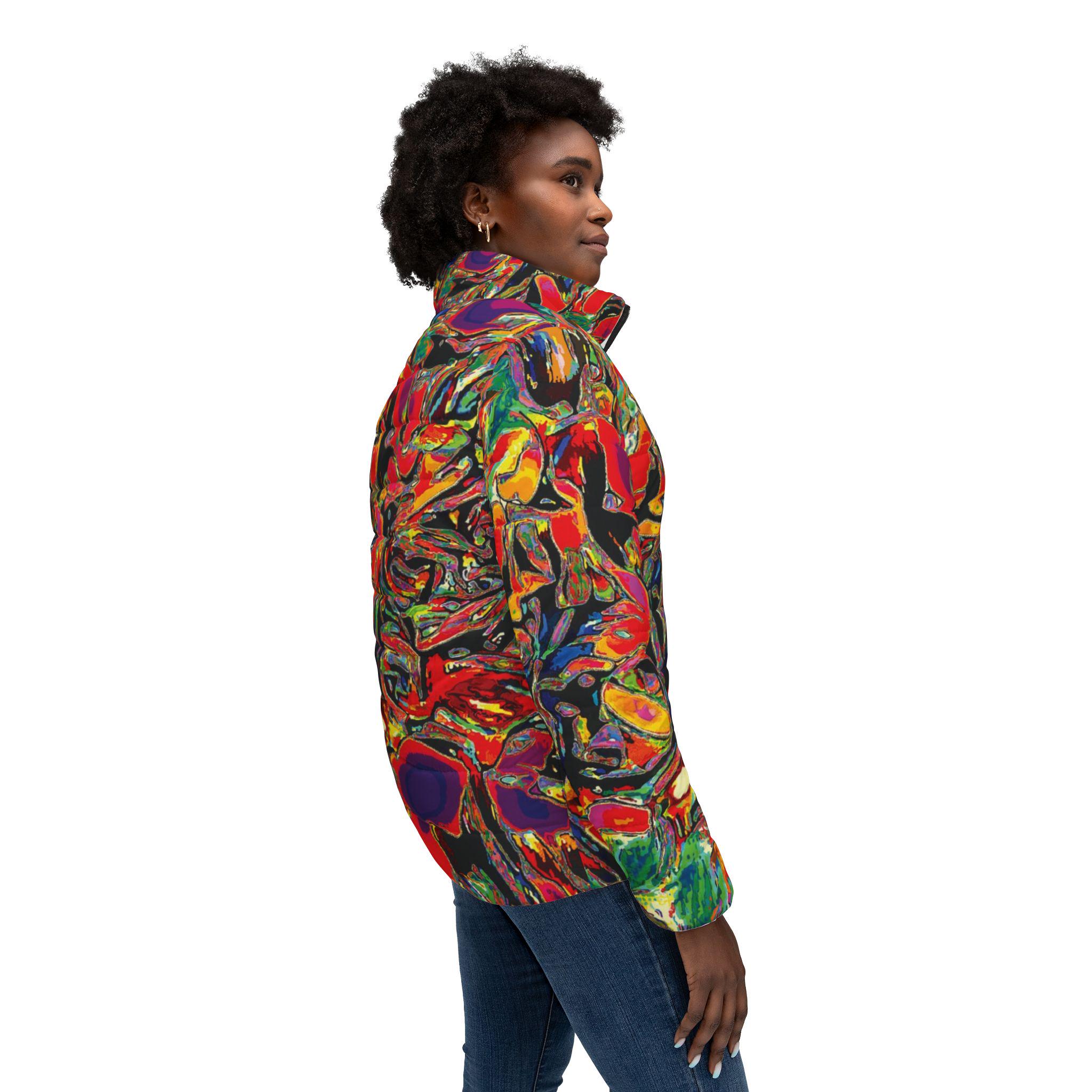 Puffer Jacket - Vibrant Abstract Floral All-Over Print