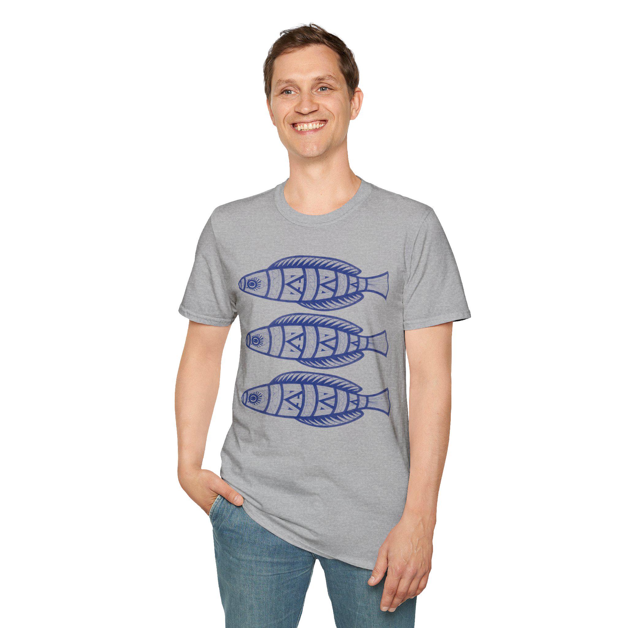 Hand-Drawn Blue Sardines T-Shirt | Nautical Fish Illustration