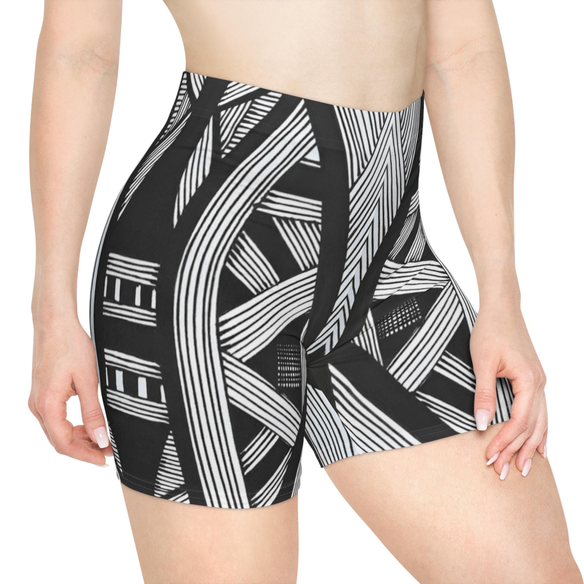 Black White Tribal Lines - Womens Biker Shorts