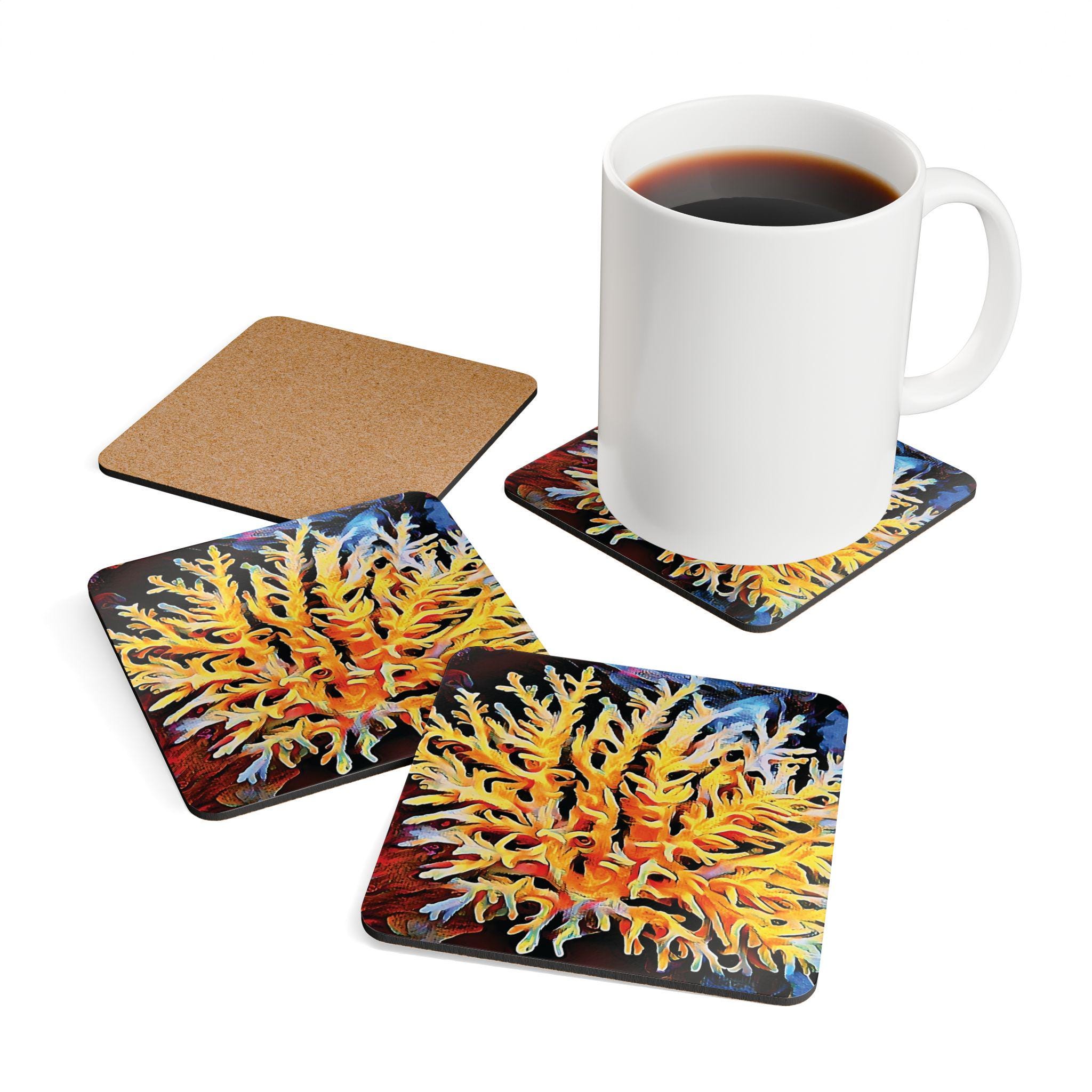 Yellow Coral Artwork Cork Coaster