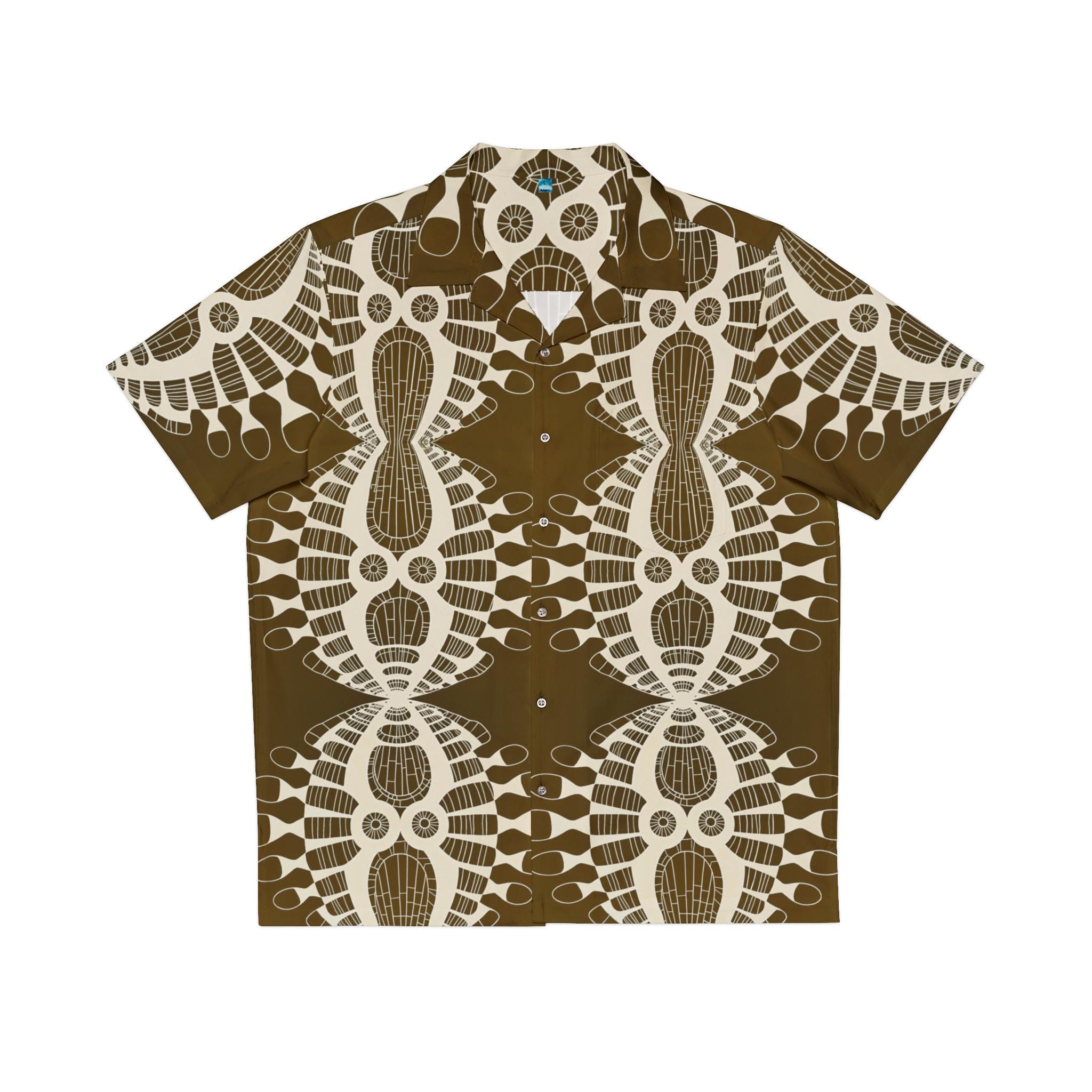 Tribal Geometric Pattern Hawaiian Shirt - Brown AOP