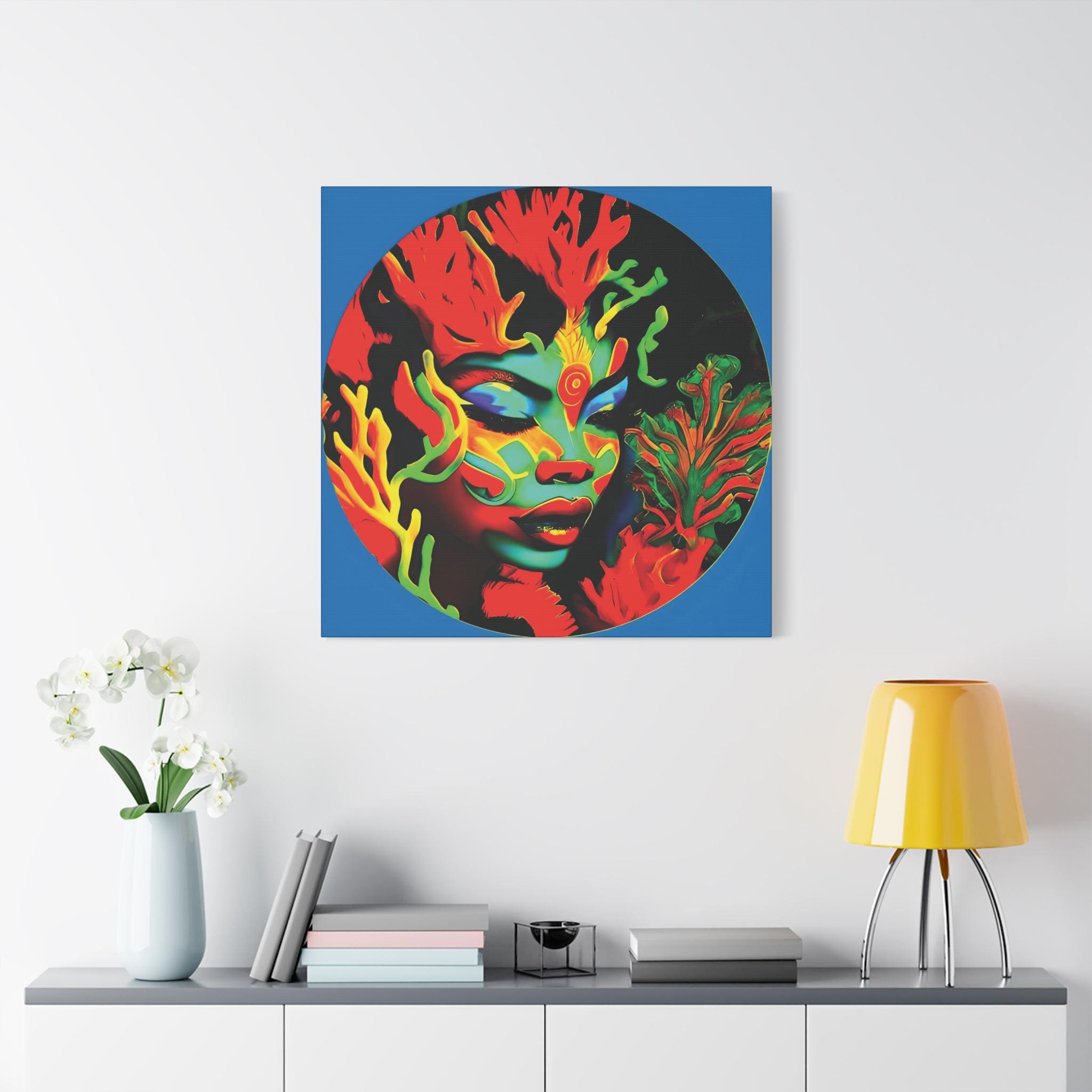 Coral Girl Circle - Canvas Wall Art