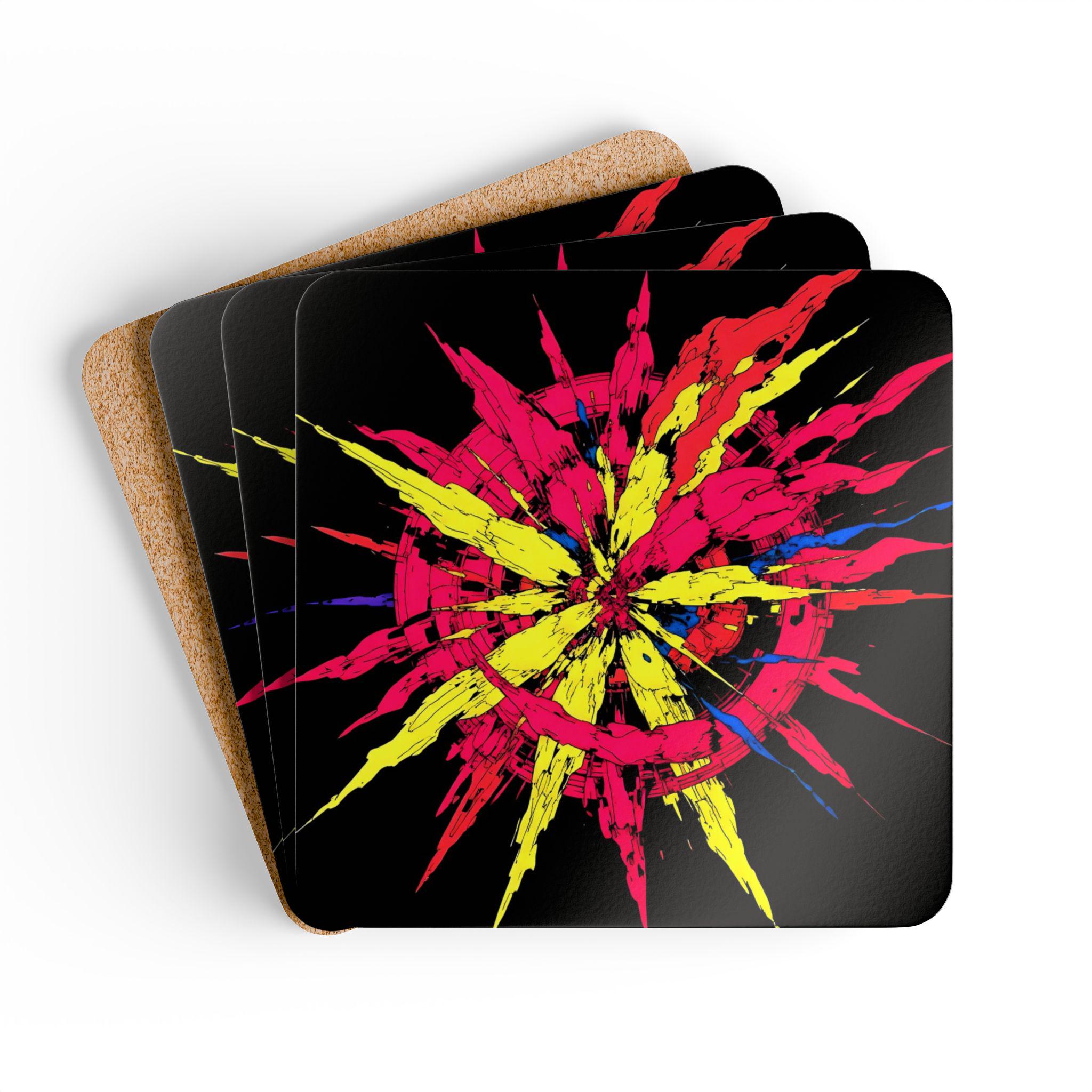 Abstract Color Burst Cork Coaster Set | Vibrant Splatter Drink Coasters