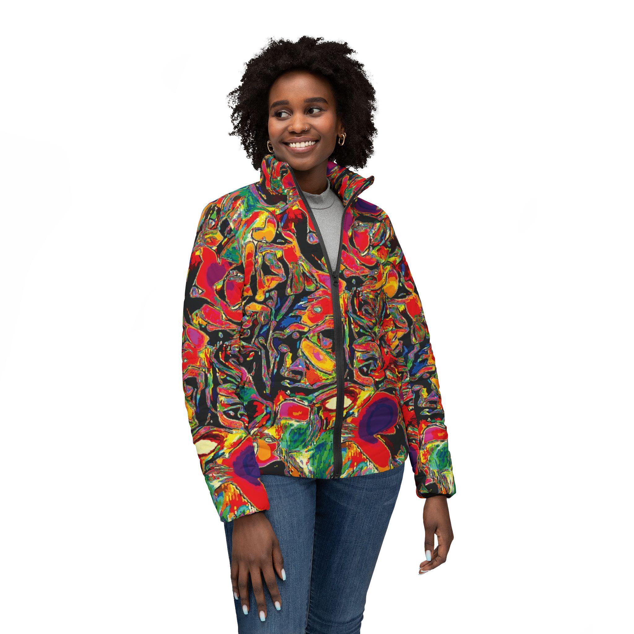 Puffer Jacket - Vibrant Abstract Floral All-Over Print