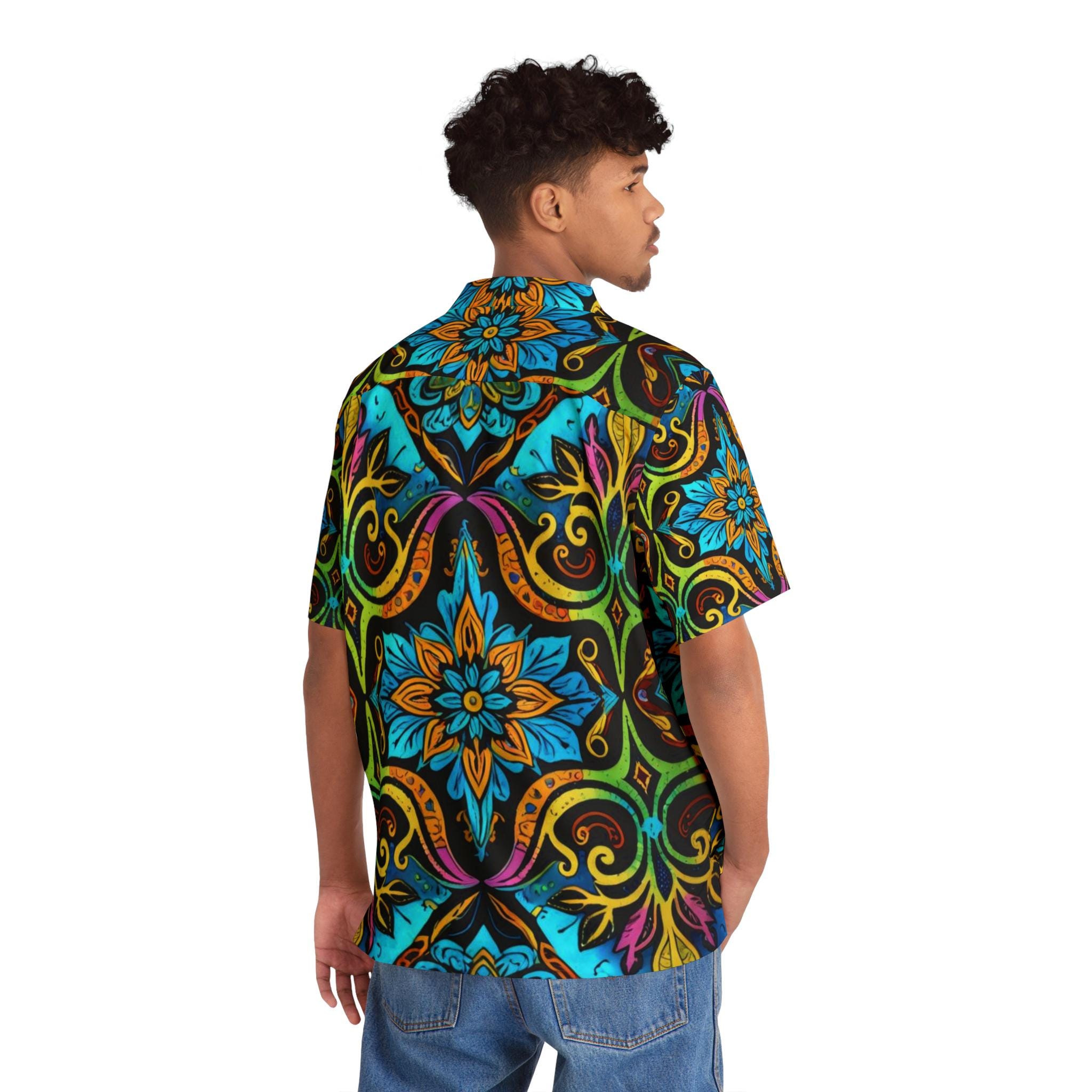Blue Floral Mosaic Hawaiian Shirt | Tropical AOP Pattern