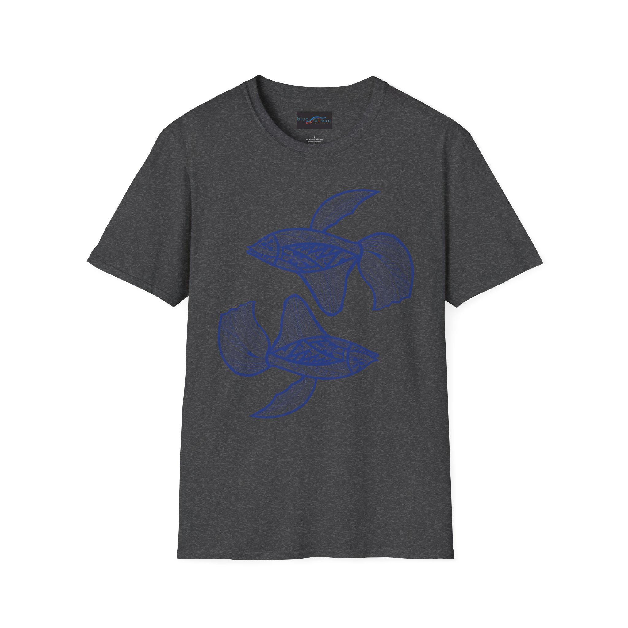Hand-Drawn Koi Fish Illustration T-Shirt | Blue Line Art, Minimalist Aquatic