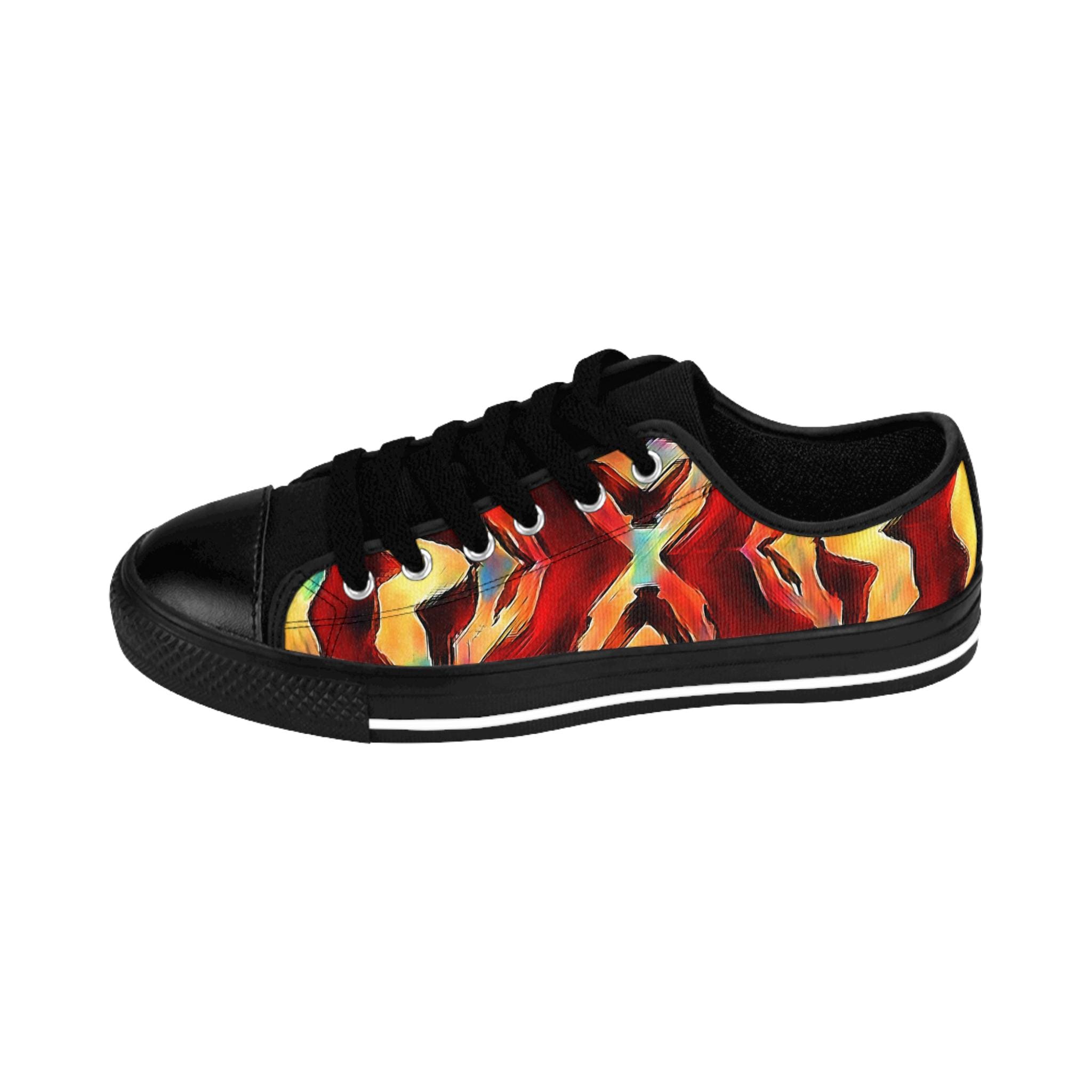 Abstract Flame Pattern Men's Sneakers | Colorful Red Orange Yellow Canvas Shoes