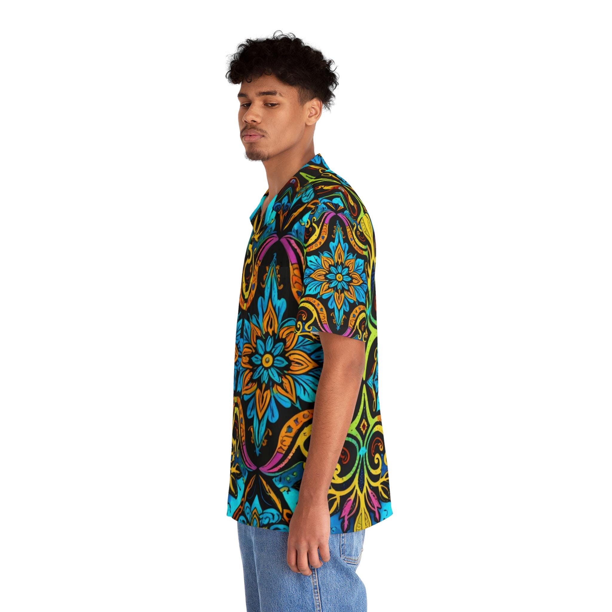 Blue Floral Mosaic Hawaiian Shirt | Tropical AOP Pattern