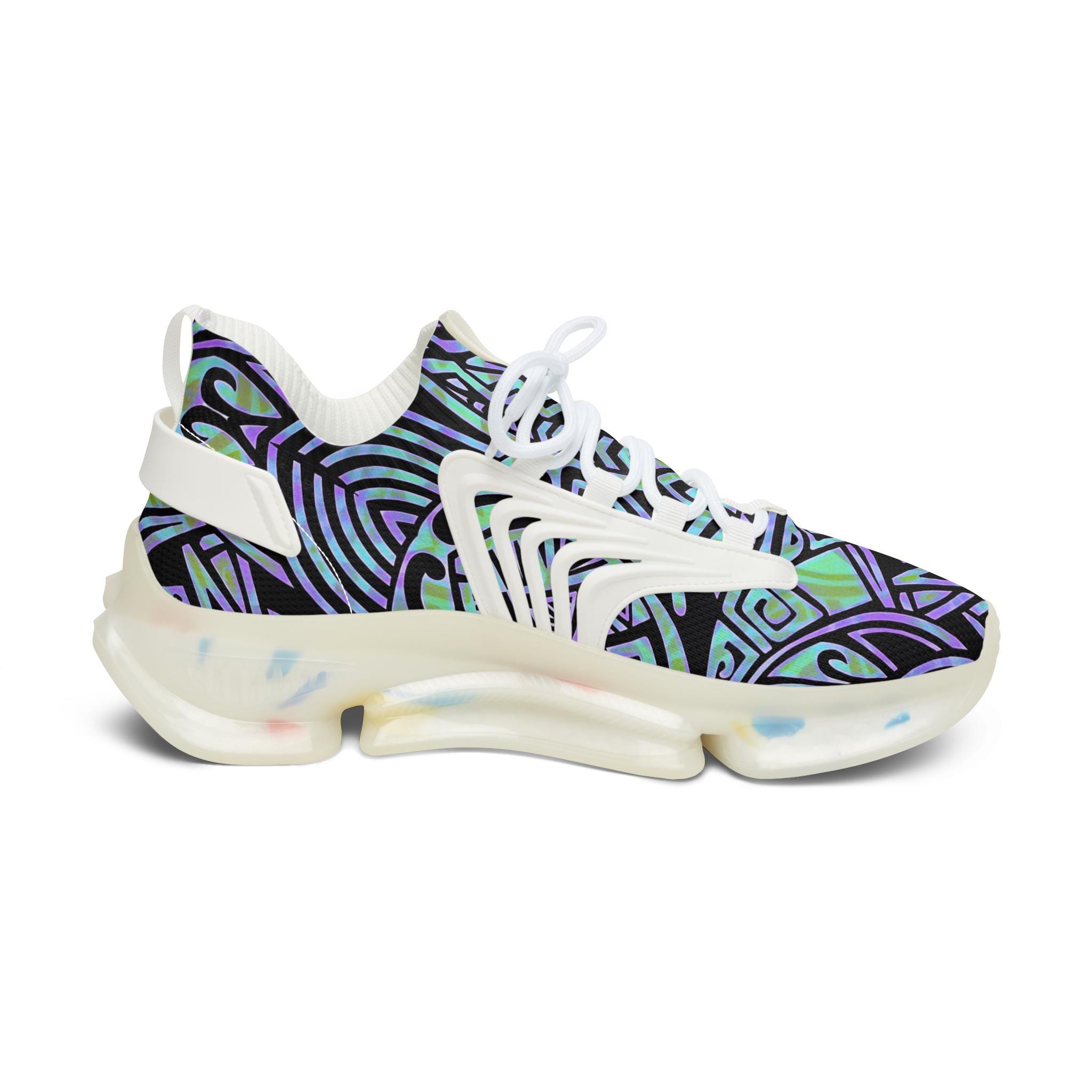 Abstract Geometric Purple Teal Pattern Sneakers | Mesh Sneakers