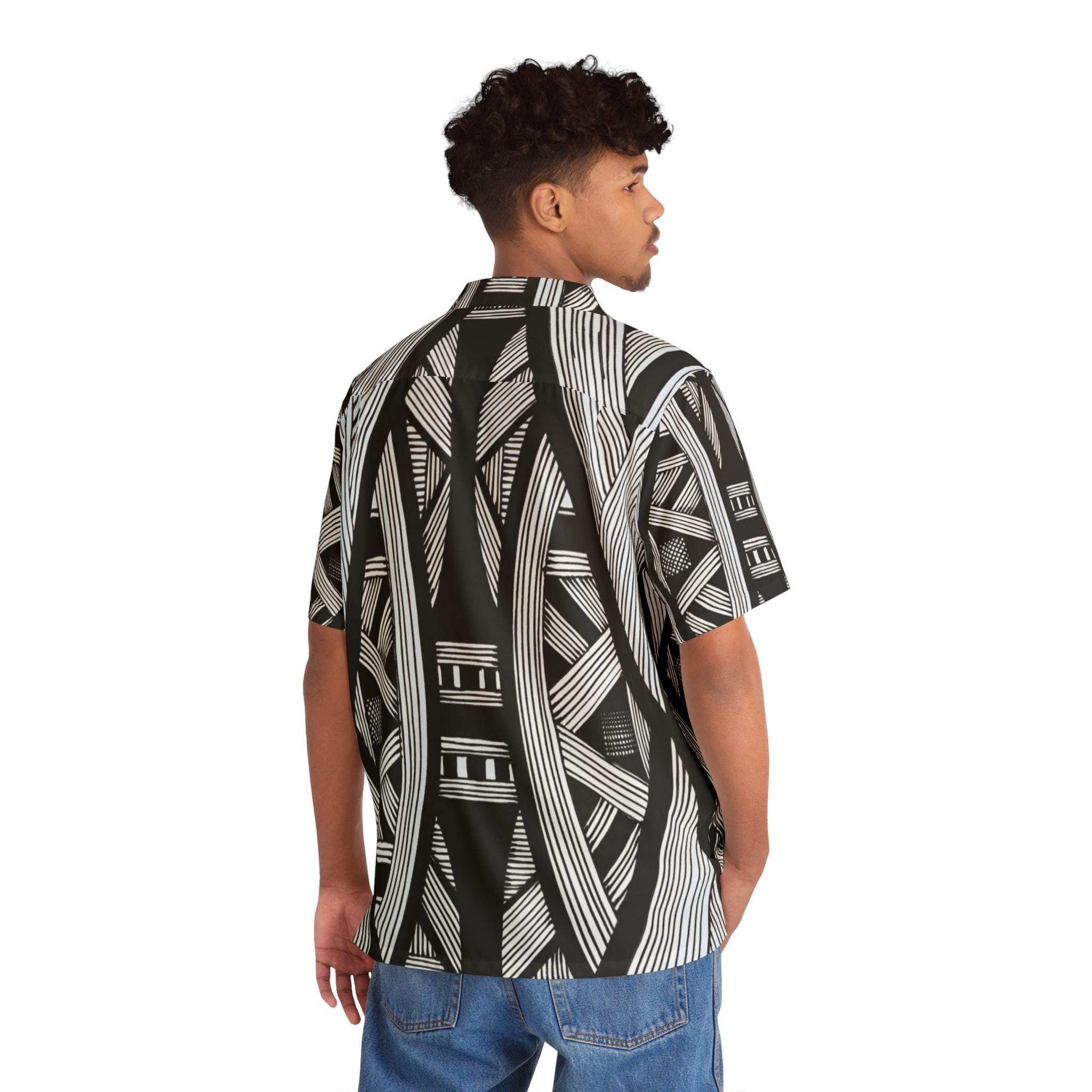 Black and White Line Pattern - hawaiian Shirt