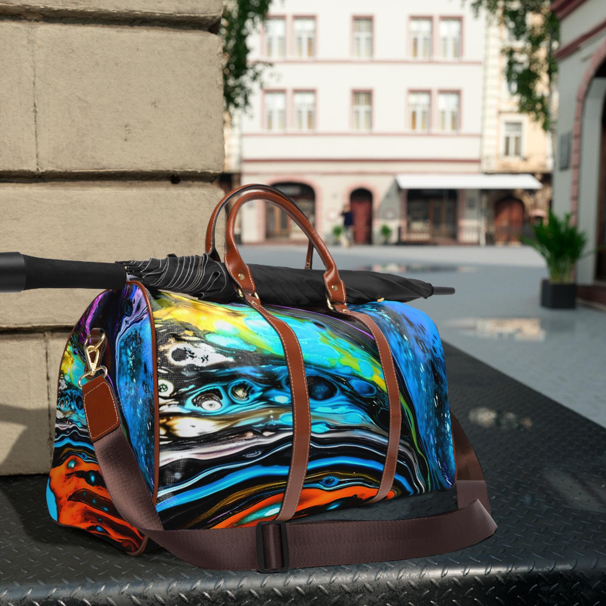 Island Swell Colorful Waves Waterproof Travel Bag | Tropical Beach Pattern