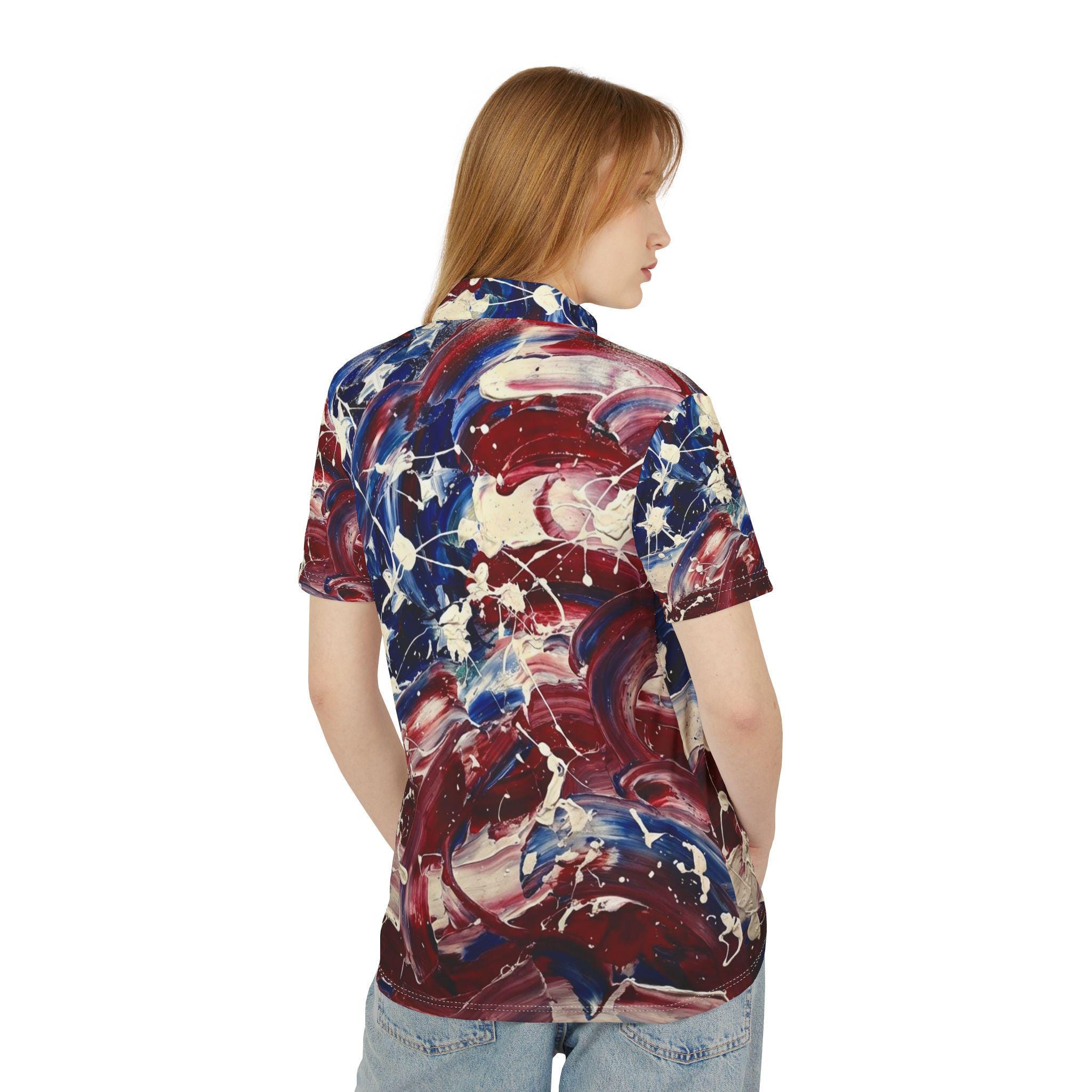 Abstract American Flag Swirl Polo Shirt | Patriotic All-Over Print